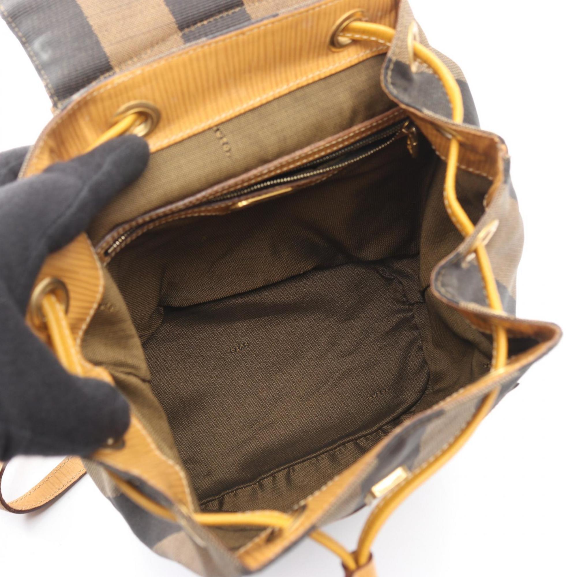 Fendi Beige Black Brown Canvas Leather Backpack Handbag (Pre-Owned)