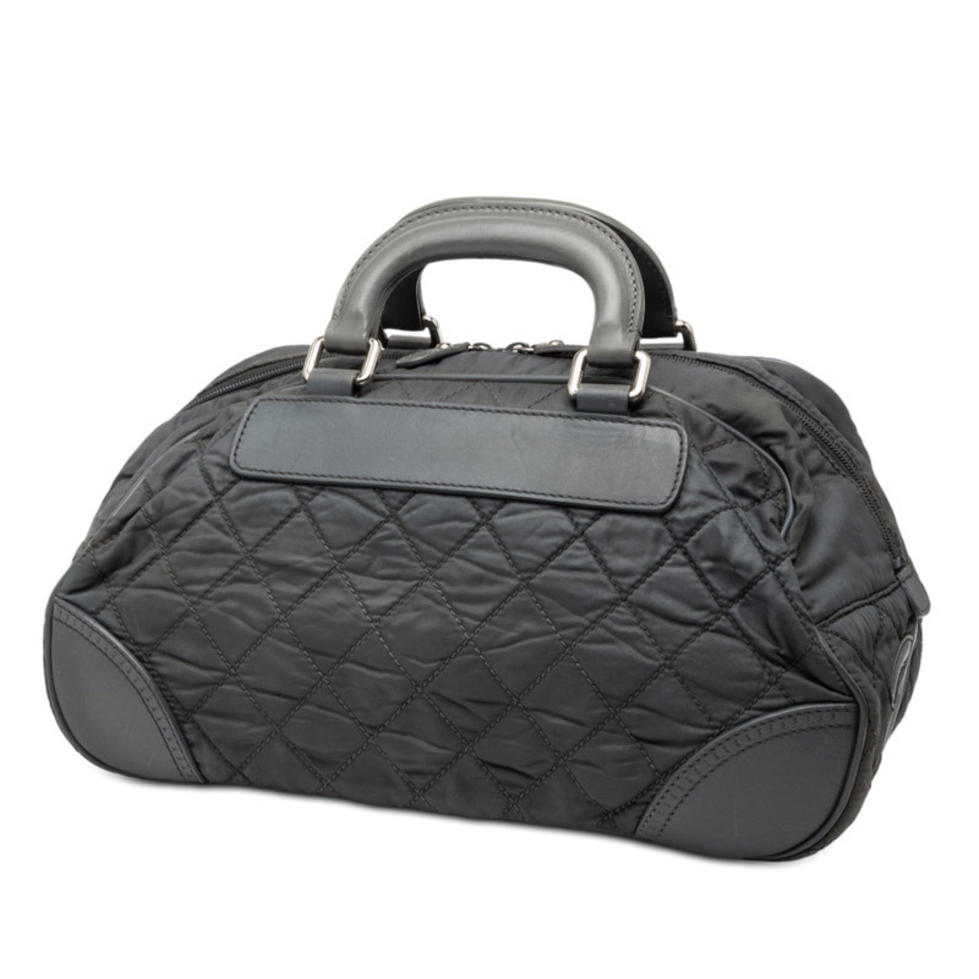 Chanel Gray Nylon Boston Bag Handbag (Pre-Owned)