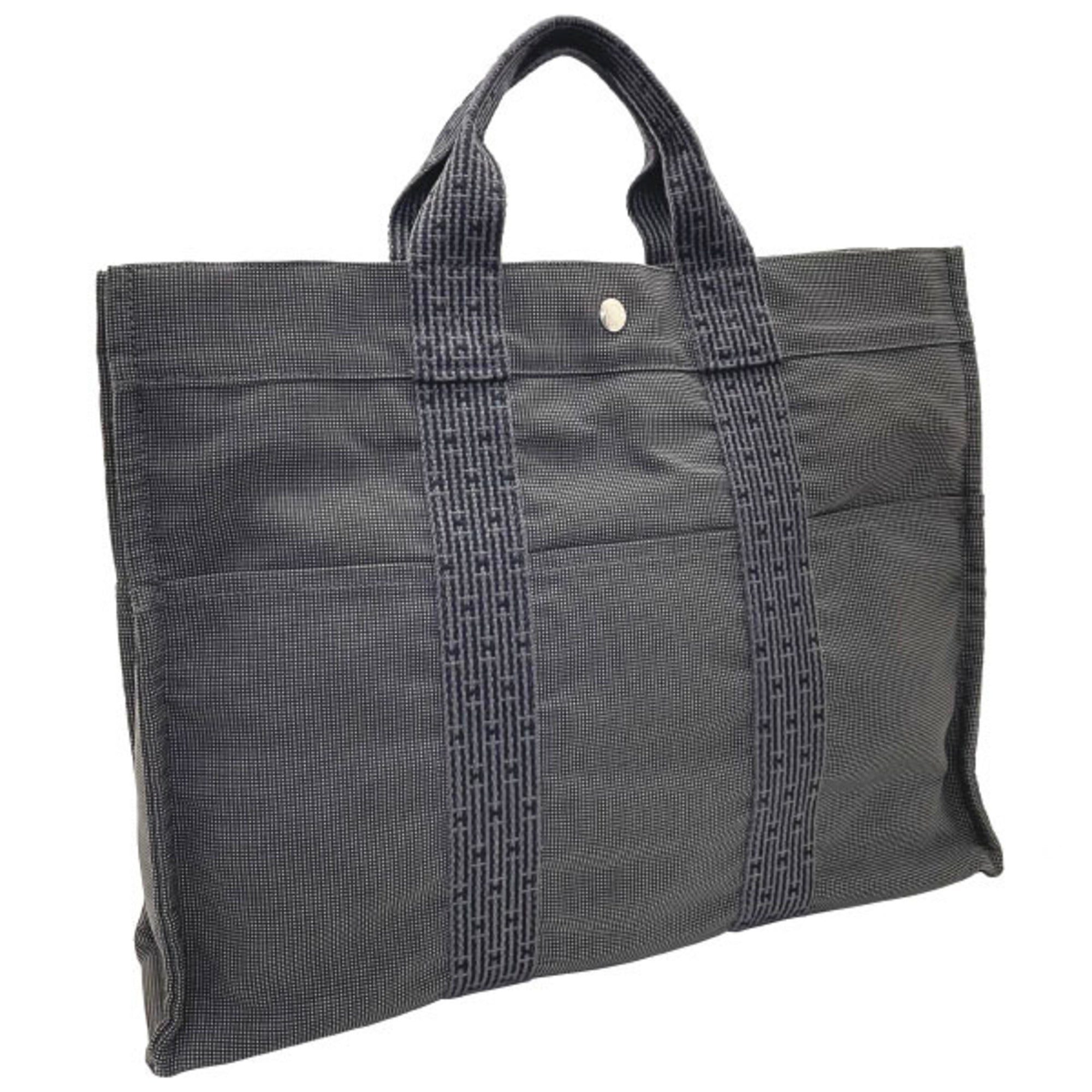 Hermes Her Line Gray Nylon Canvas Tote Bag (Pre-Owned)
