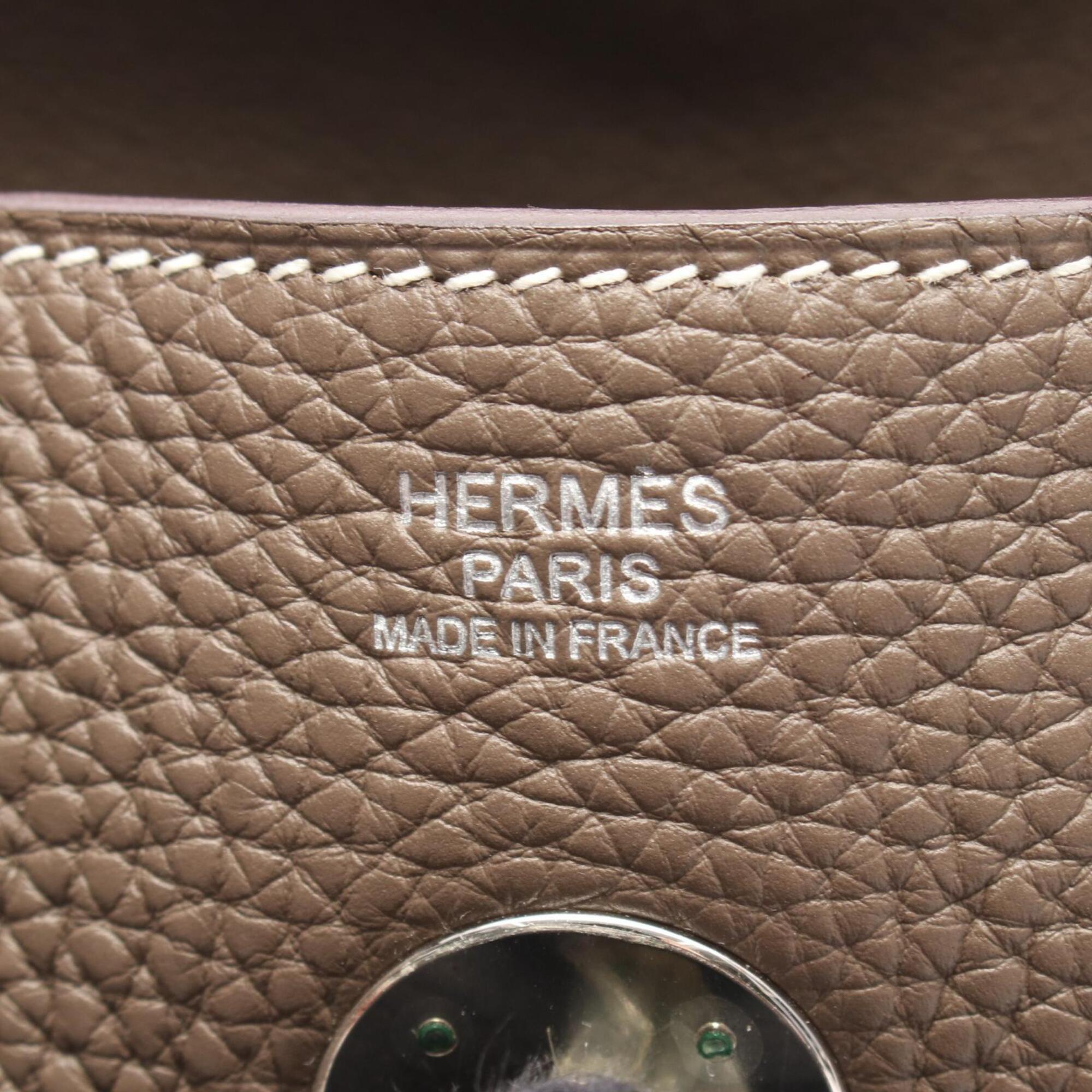 Hermes Etoupe Gray Gray Taurillon Clemence Leather Handbag Shoulder Bag (Pre-Owned)