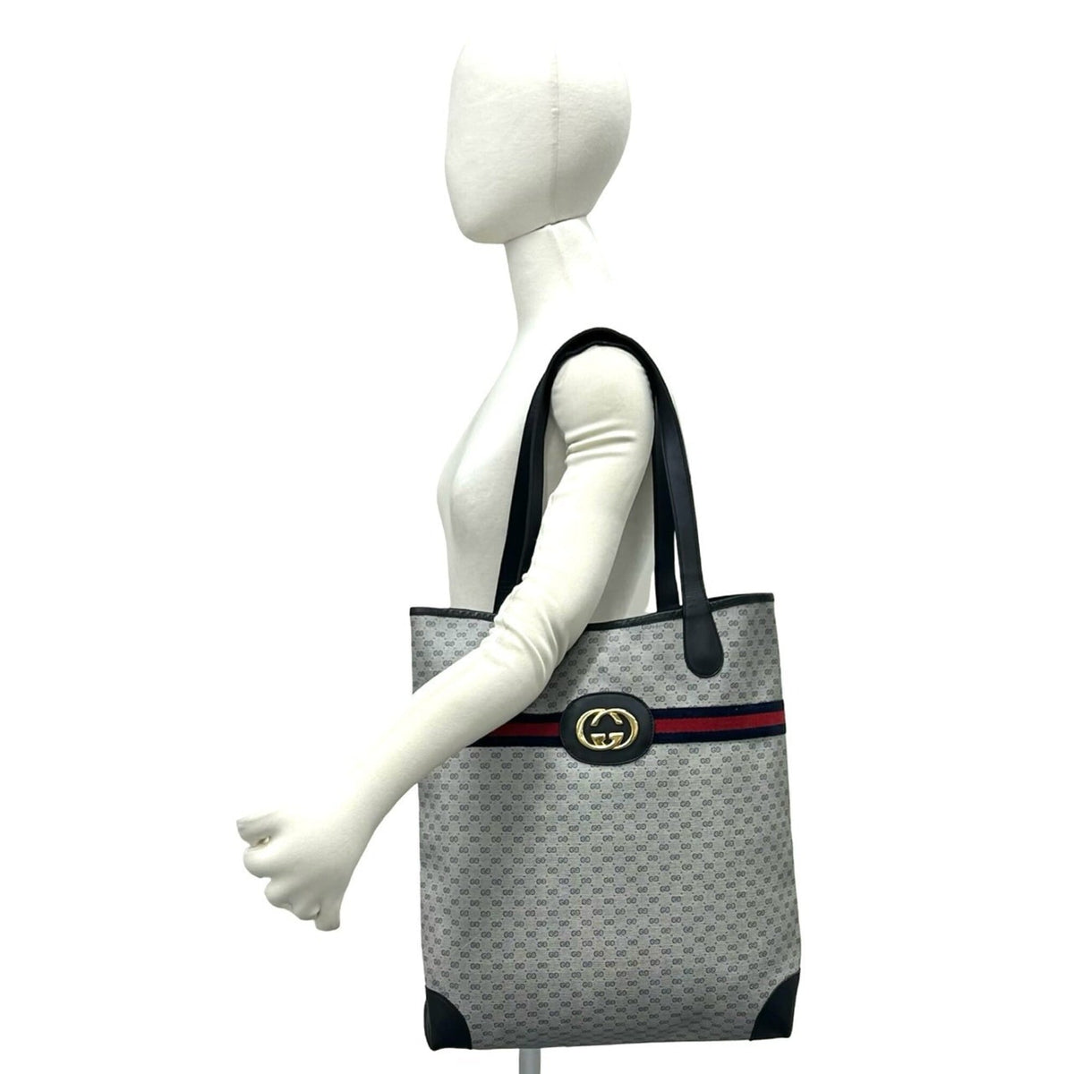 Gucci Navy Red Color Leather Pvc Shoulder Bag Tote Bag (Pre-Owned)