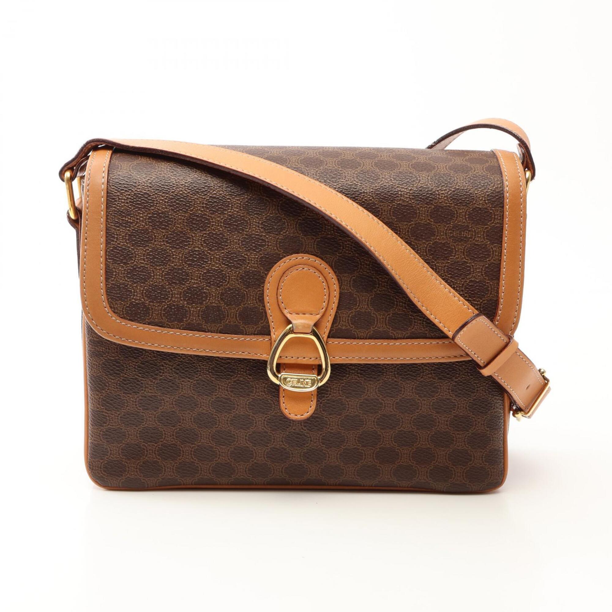 Celine Beige Brown Coated Canvas Leather Handbag Shoulder Bag (Pre-Owned)