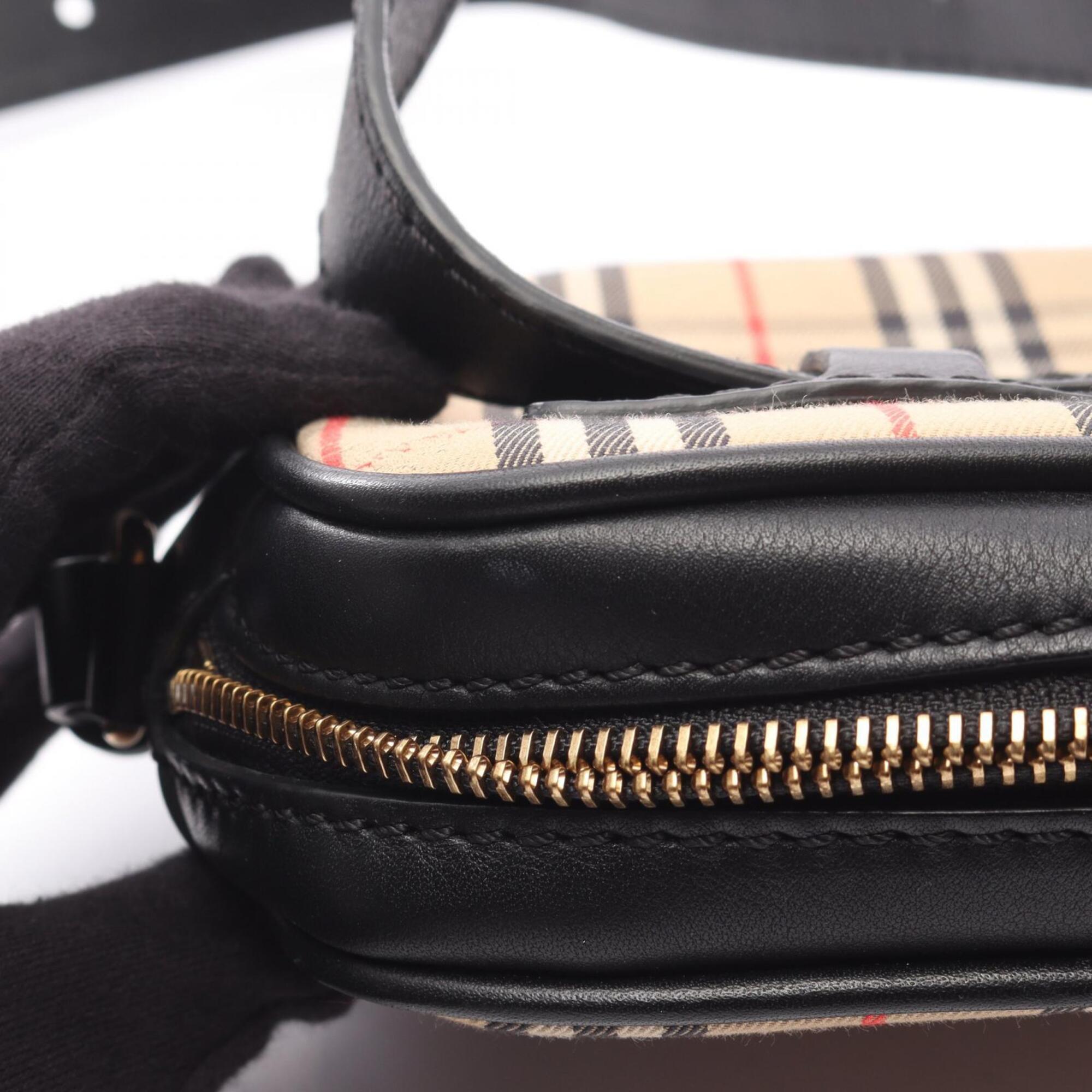 Burberry Beige Black Canvas Leather Fanny Pack Handbag (Pre-Owned)