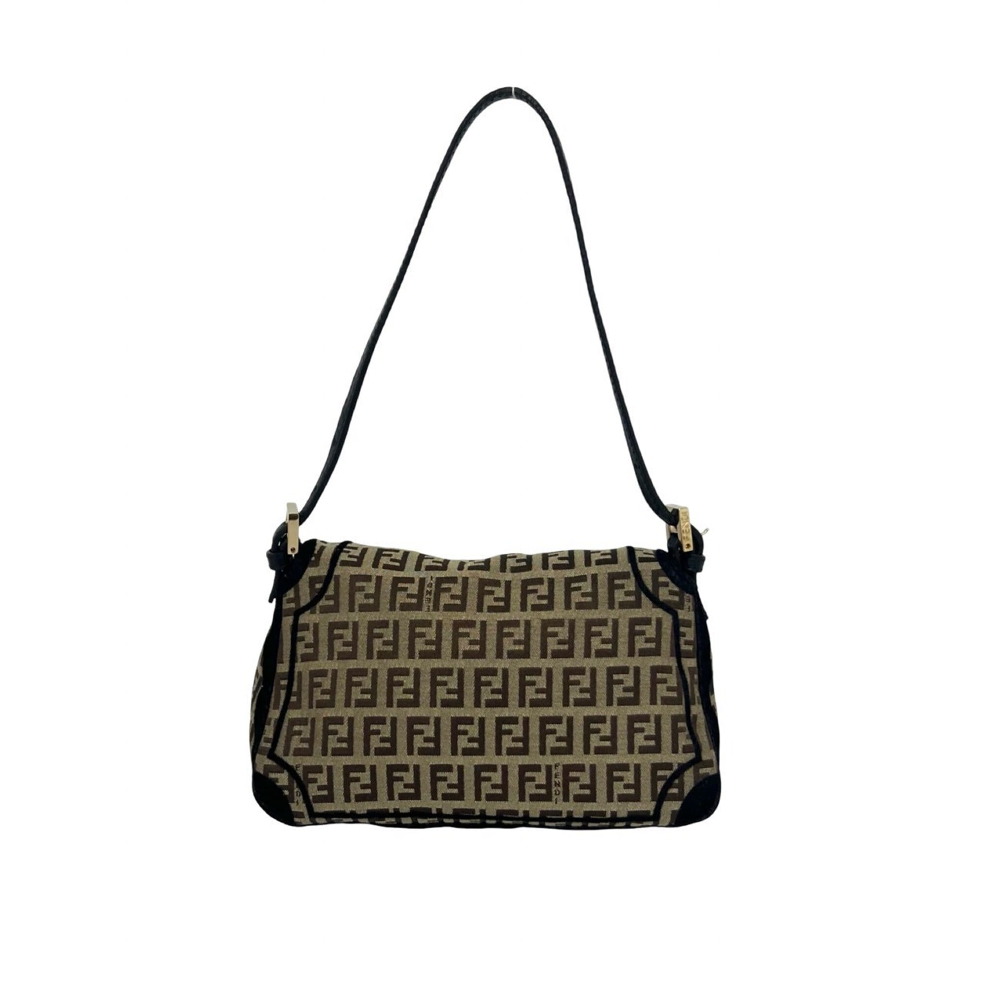 Fendi Black Brown Canvas Leather Handbag Shoulder Bag (Pre-Owned)