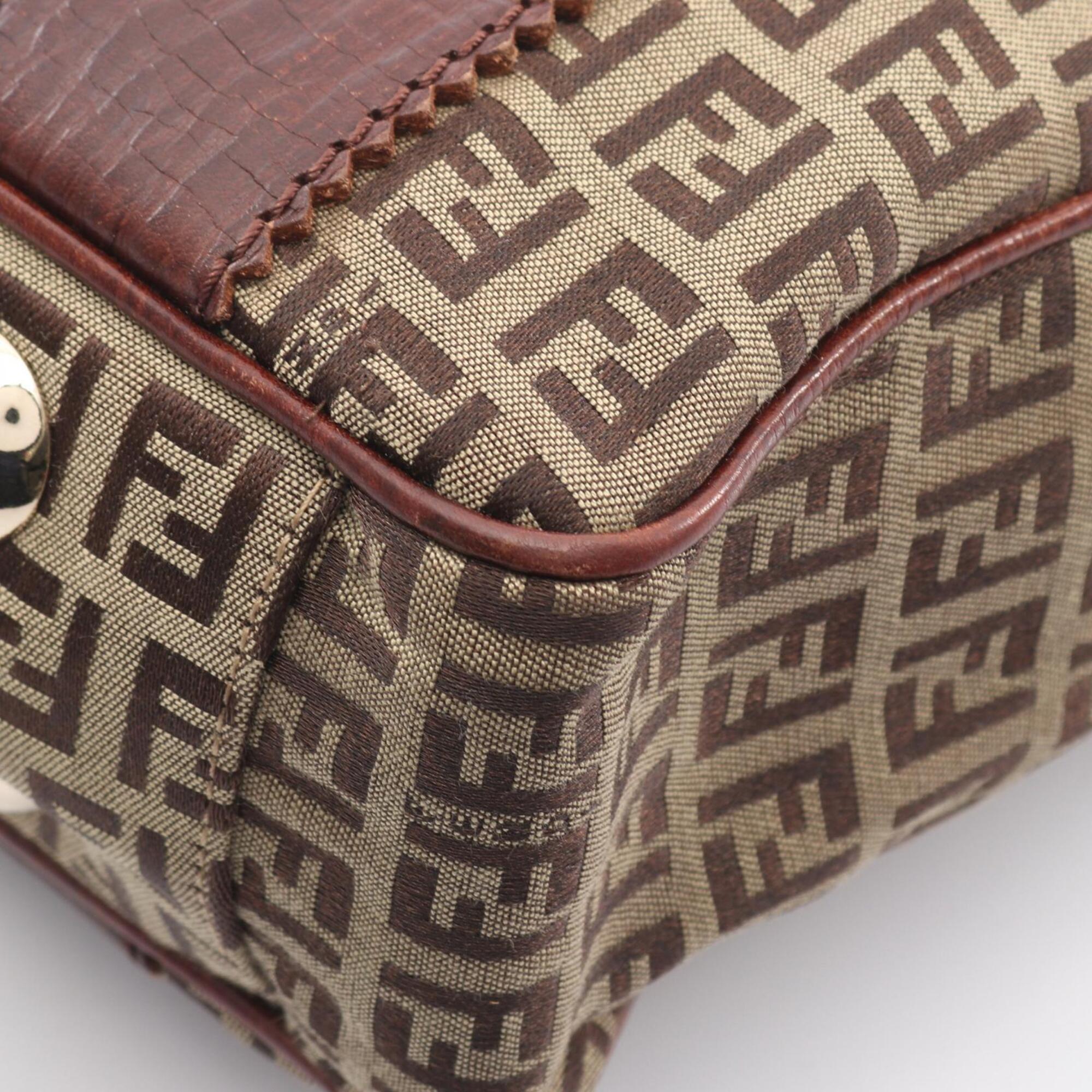 Fendi Beige Brown Canvas Leather Handbag Tote Bag (Pre-Owned)