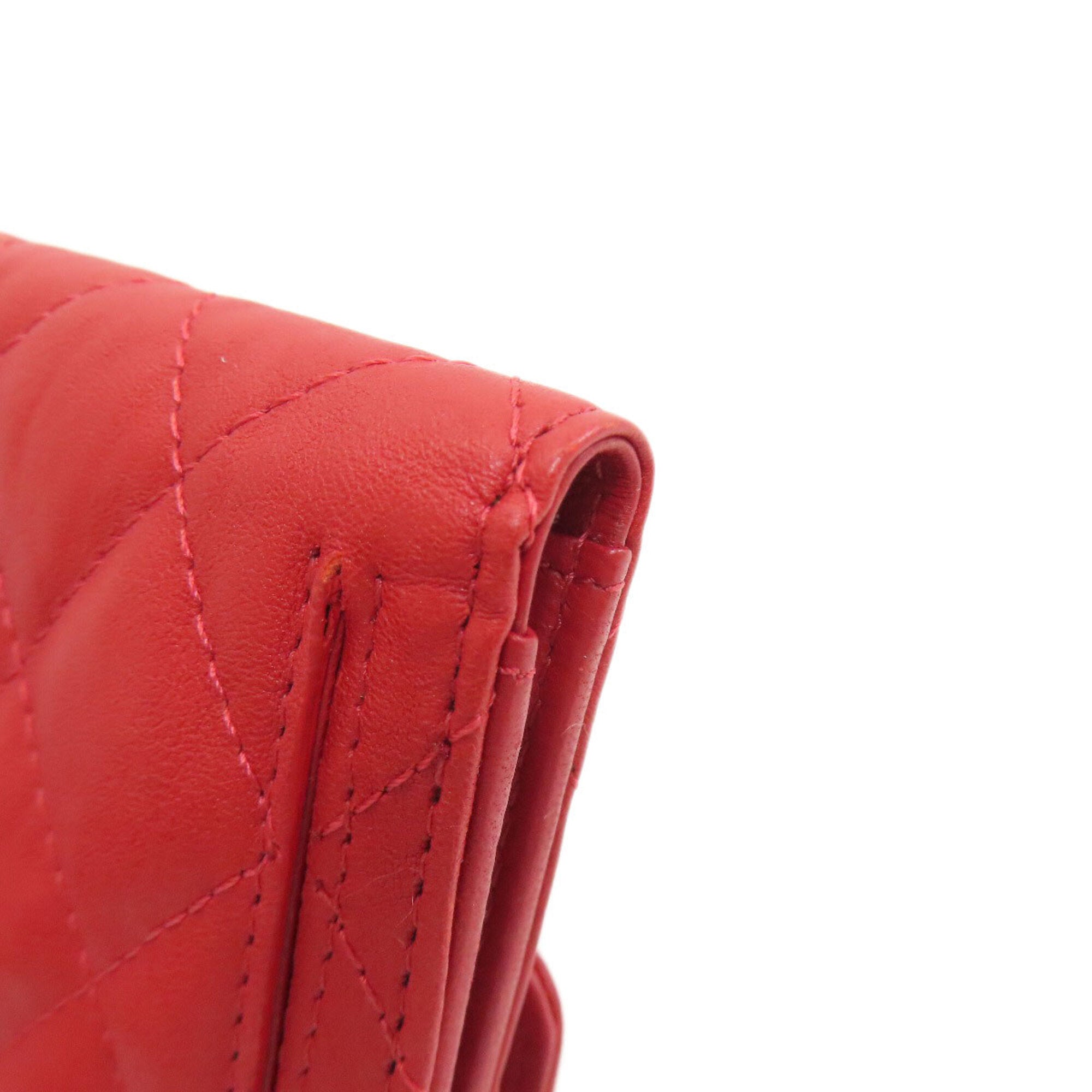 Chanel Red Color Leather Wallet (Bi-Fold) (Pre-Owned)