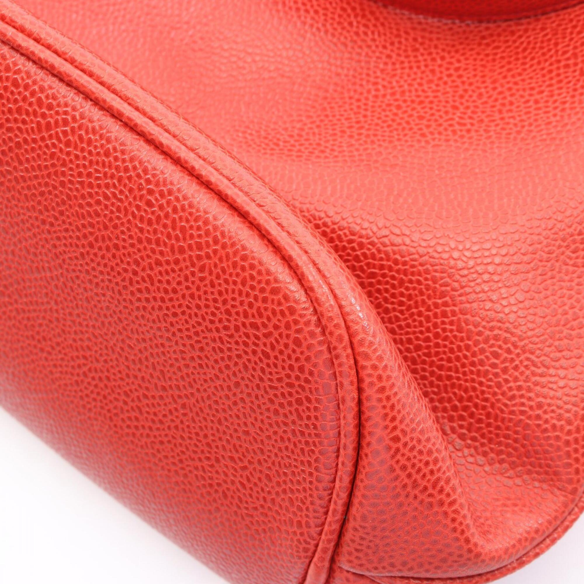 Chanel Red Color Grained Calfskin Handbag Tote Bag (Pre-Owned)