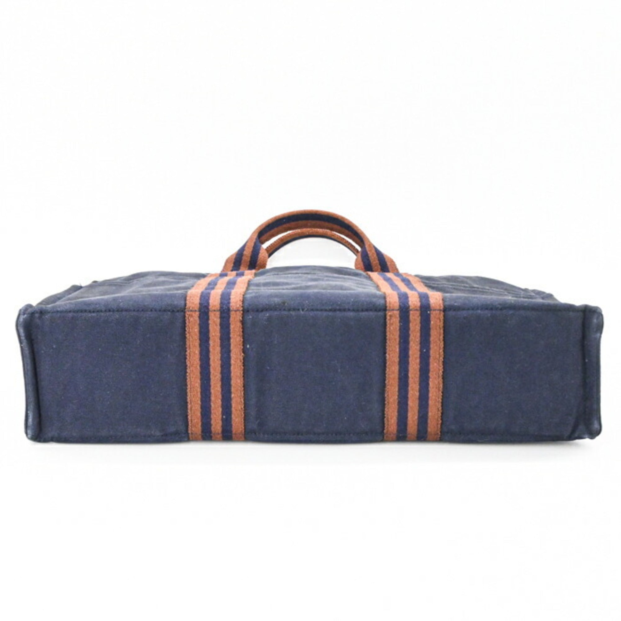 Hermes Brown Navy Canvas Handbag Tote Bag (Pre-Owned)