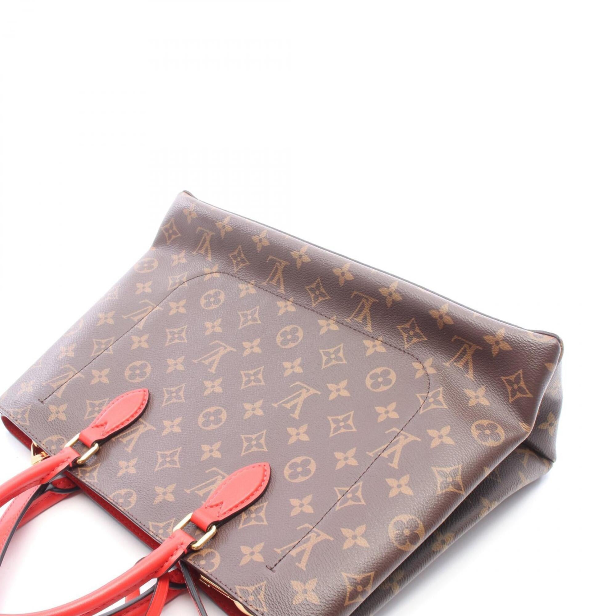 Louis Vuitton Brown Coquelicots Monogram Red Color Coated Canvas Leather Handbag Tote Bag (Pre-Owned)