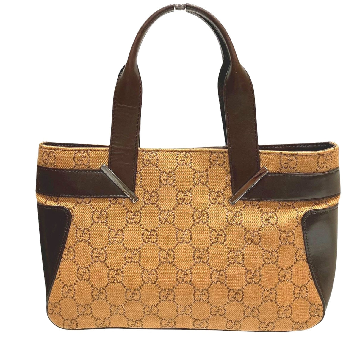 Gucci Beige Brown Leather Gg Canvas Handbag (Pre-Owned)