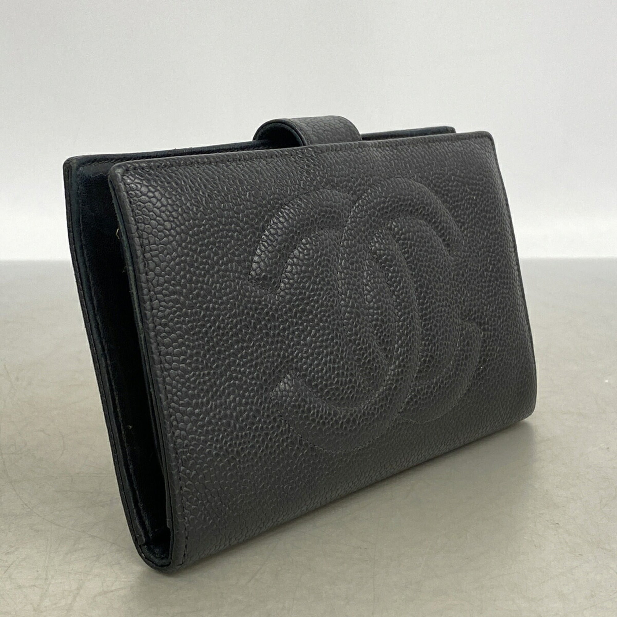 Chanel Black Grained Calfskin Long Wallet (Bi-Fold) (Pre-Owned)
