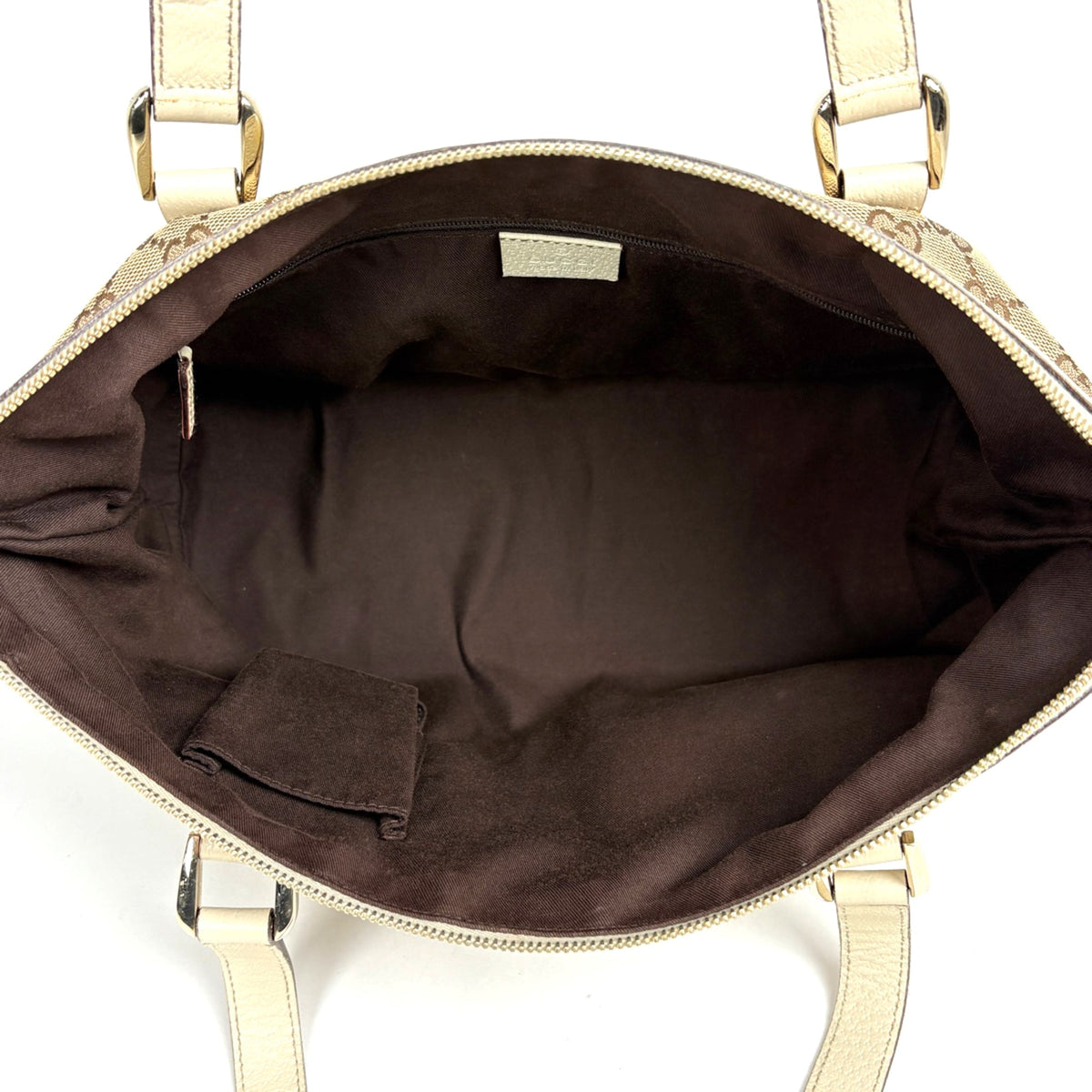 Gucci Abbey Beige Ivory Gg Canvas Leather Tote Bag (Pre-Owned)