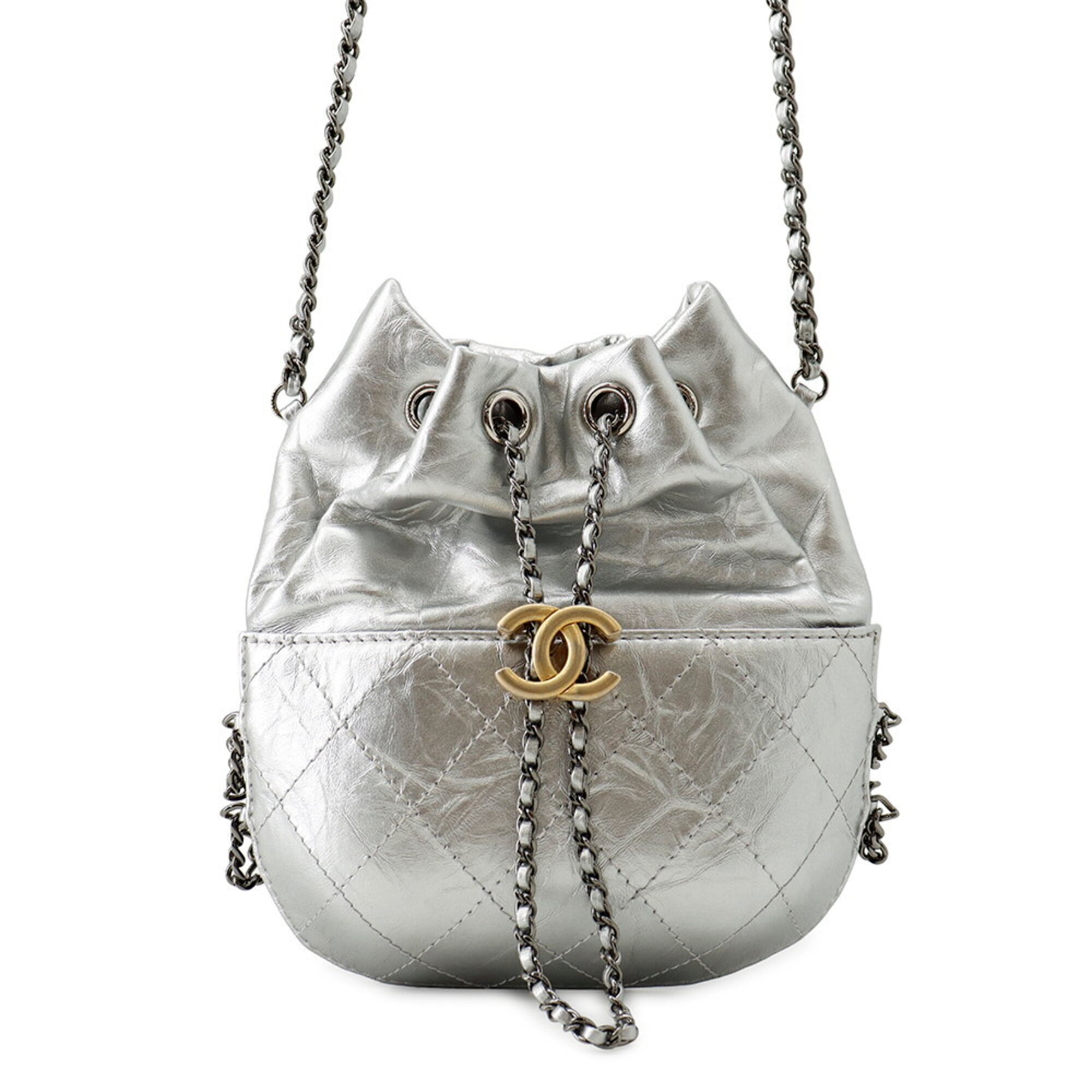 Chanel Gabriel Silver Leather Handbag Shoulder Bag (Pre-Owned)