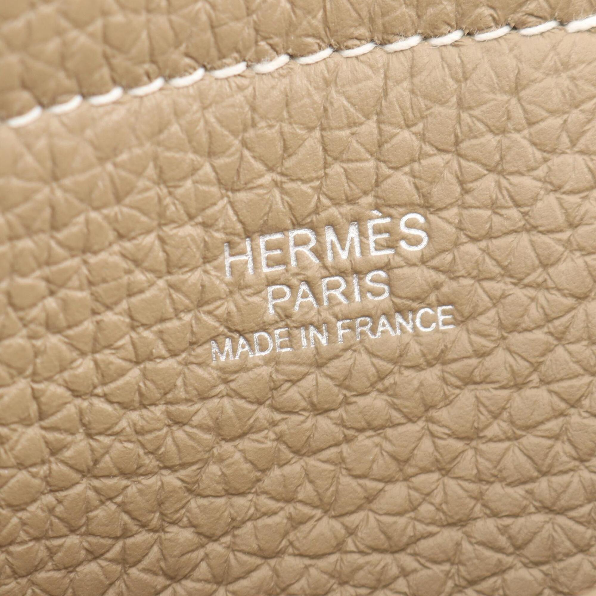 Hermes Beige White Taurillon Clemence Leather Handbag Tote Bag (Pre-Owned)