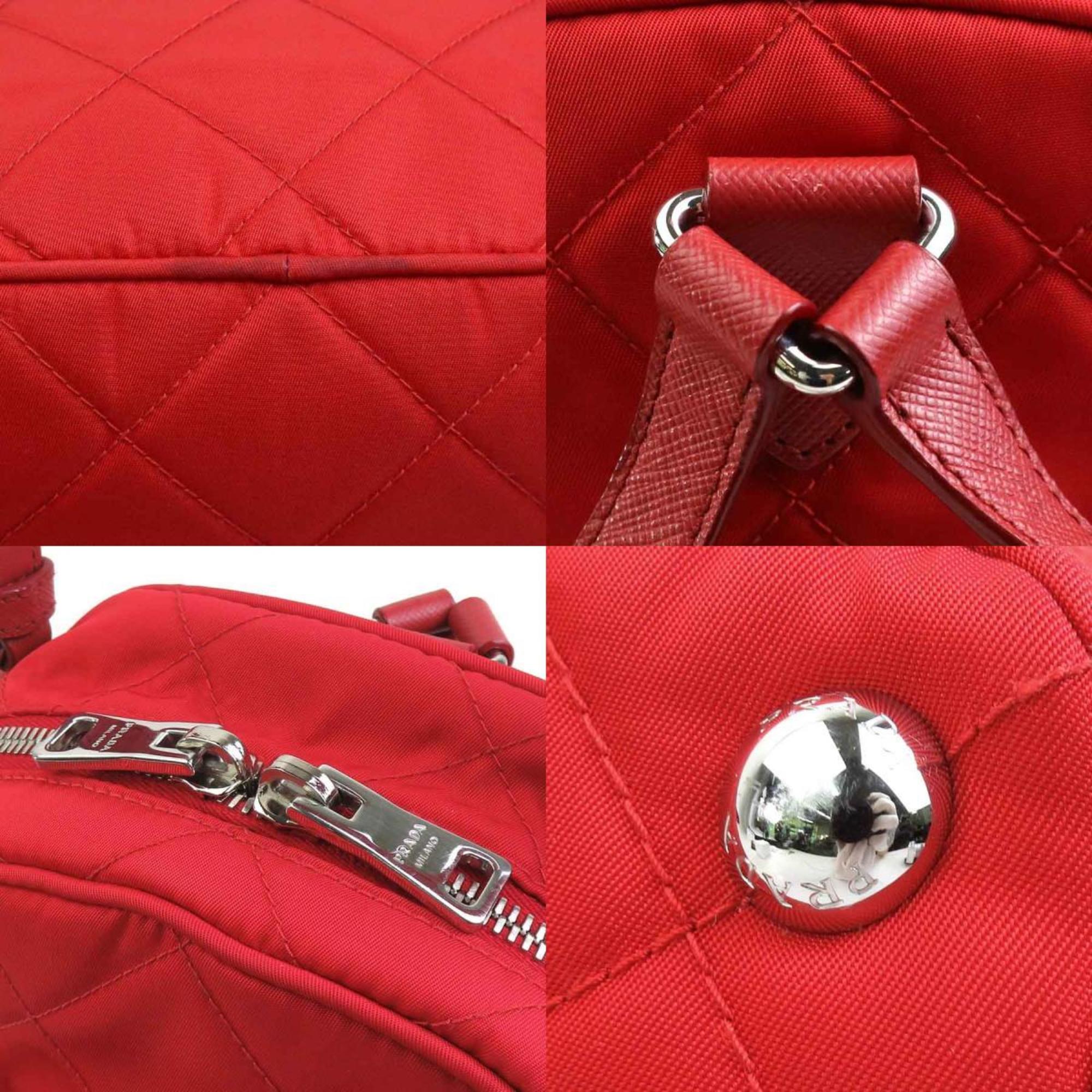 Prada Red Color Nylon Leather Backpack (Pre-Owned)