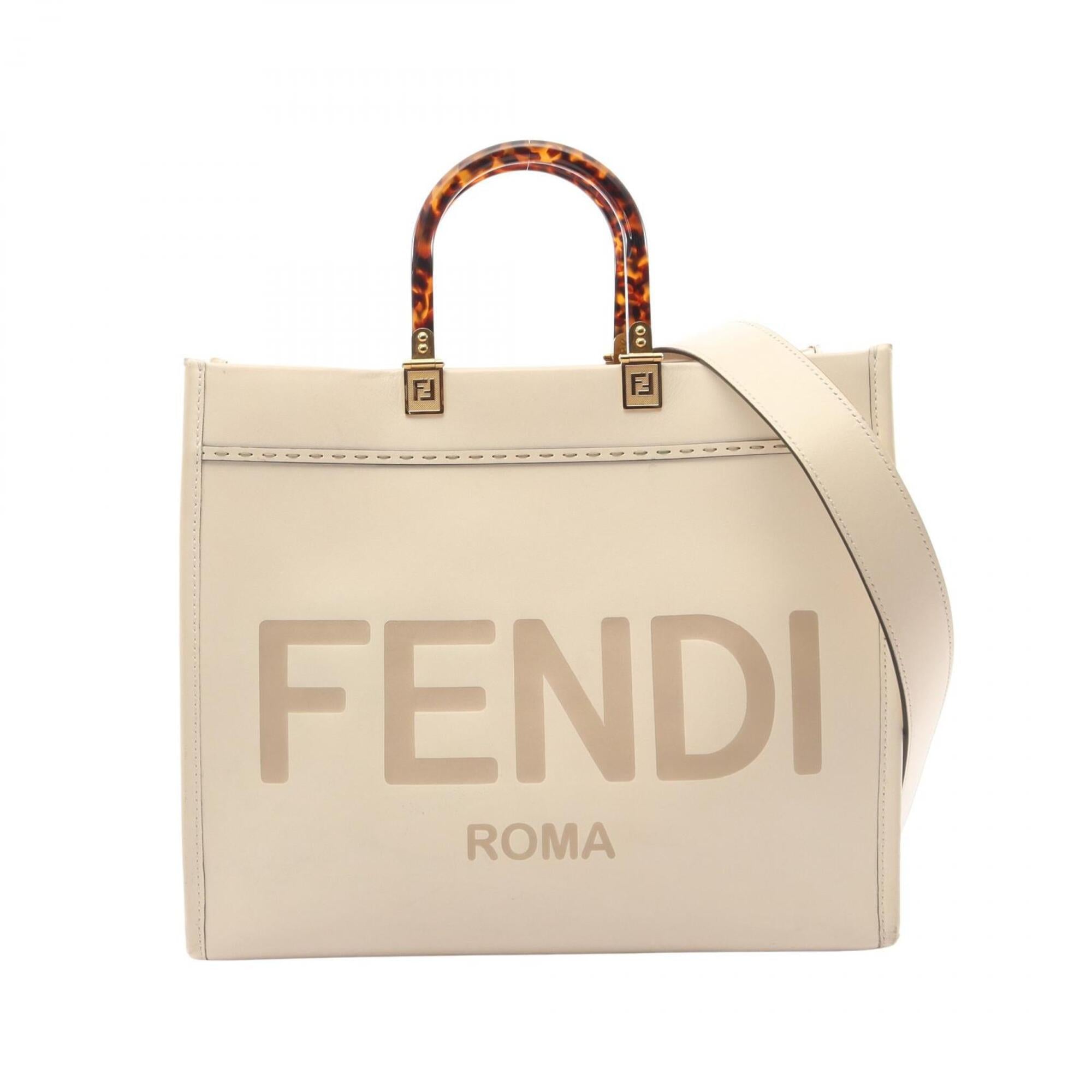 Fendi Gray Ivory Leather Handbag Tote Bag (Pre-Owned)
