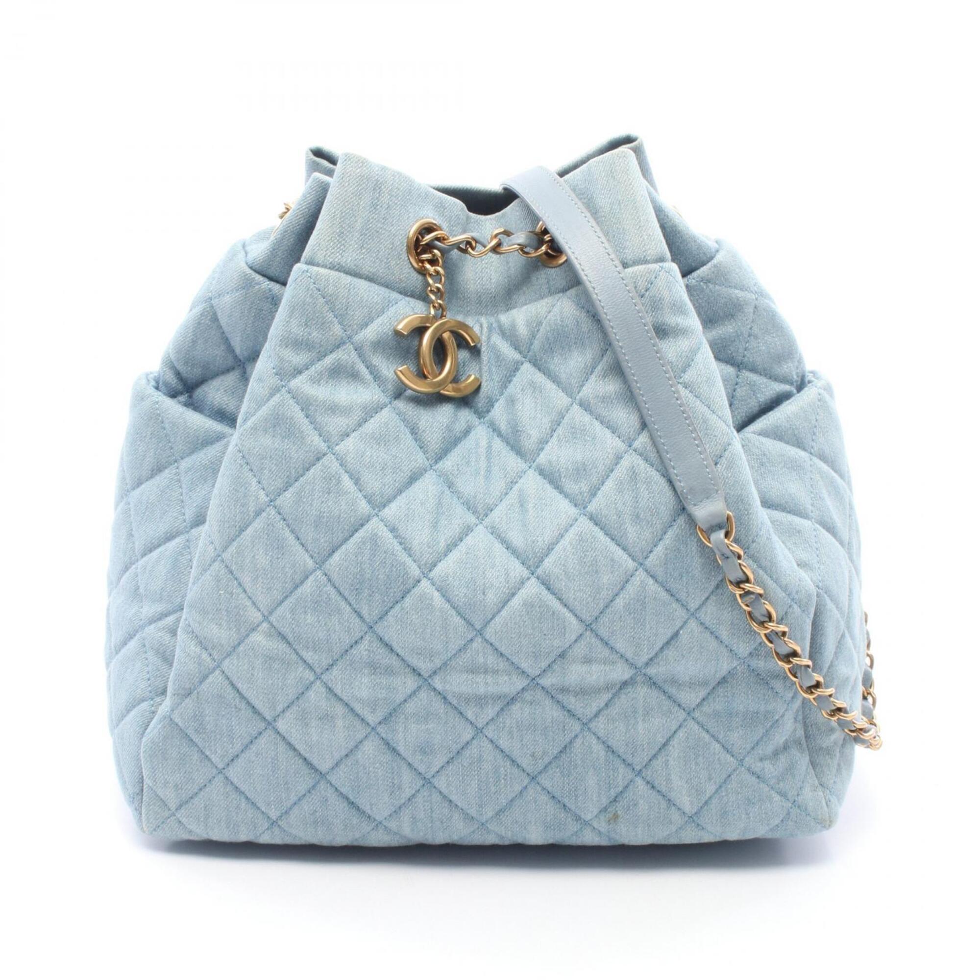 Chanel Blue Denim Leather Handbag Shoulder Bag (Pre-Owned)