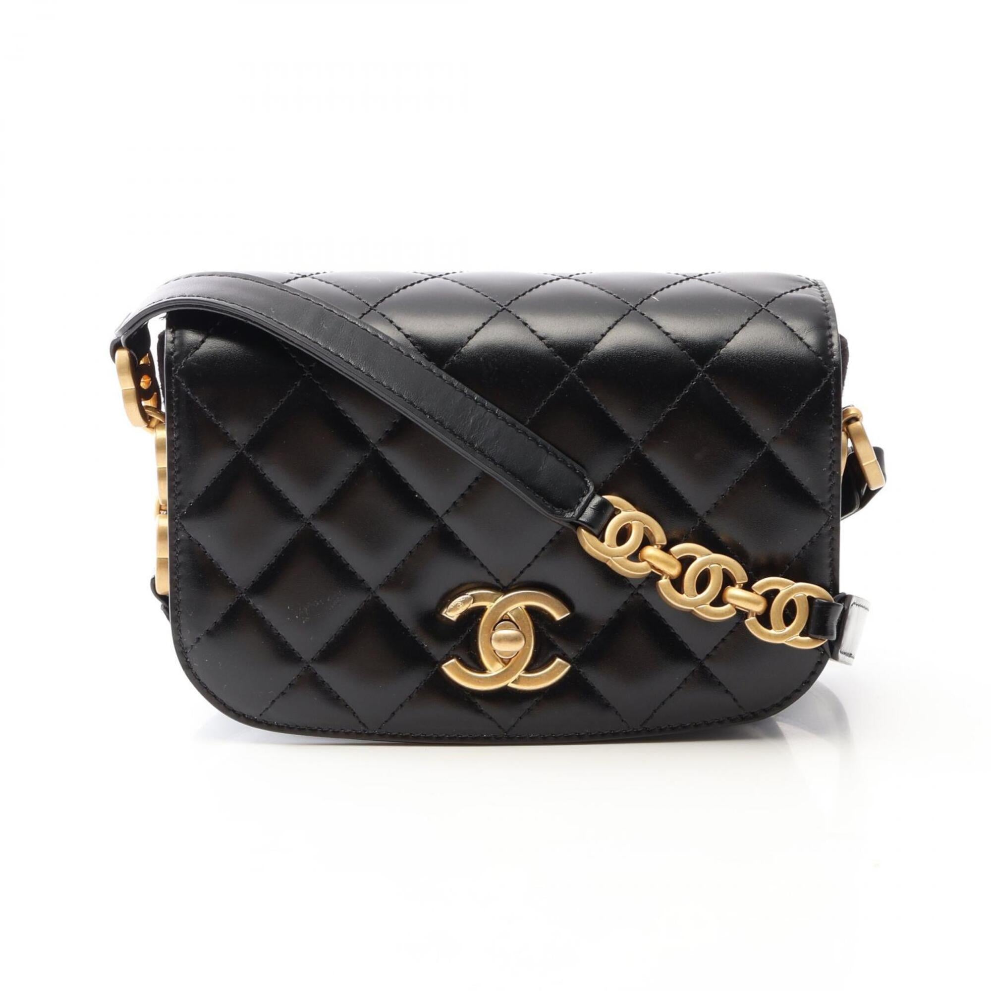 Chanel Black Leather Suede Handbag Shoulder Bag (Pre-Owned)