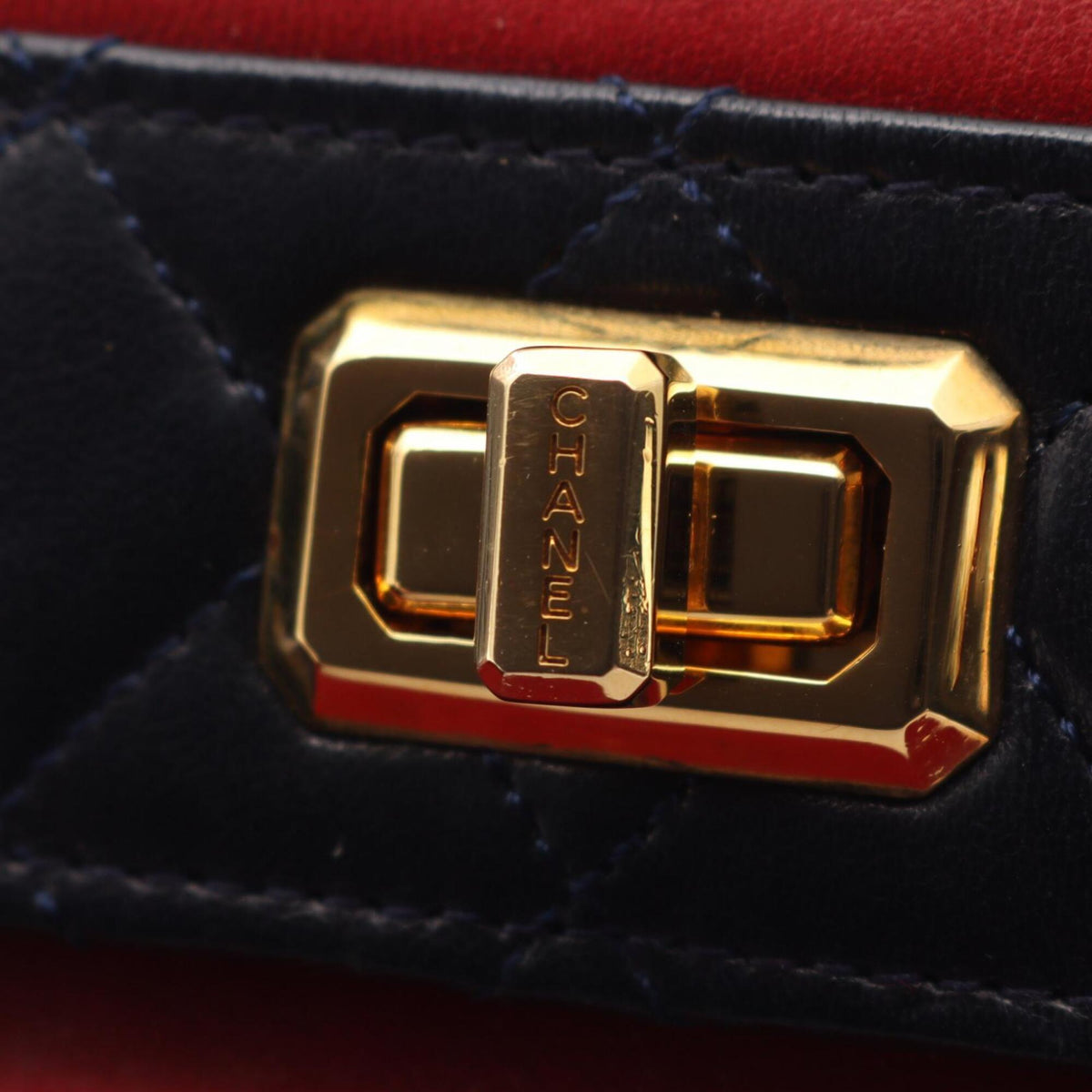 Chanel 2.55 Navy Red Color Leather Handbag Shoulder Bag (Pre-Owned)