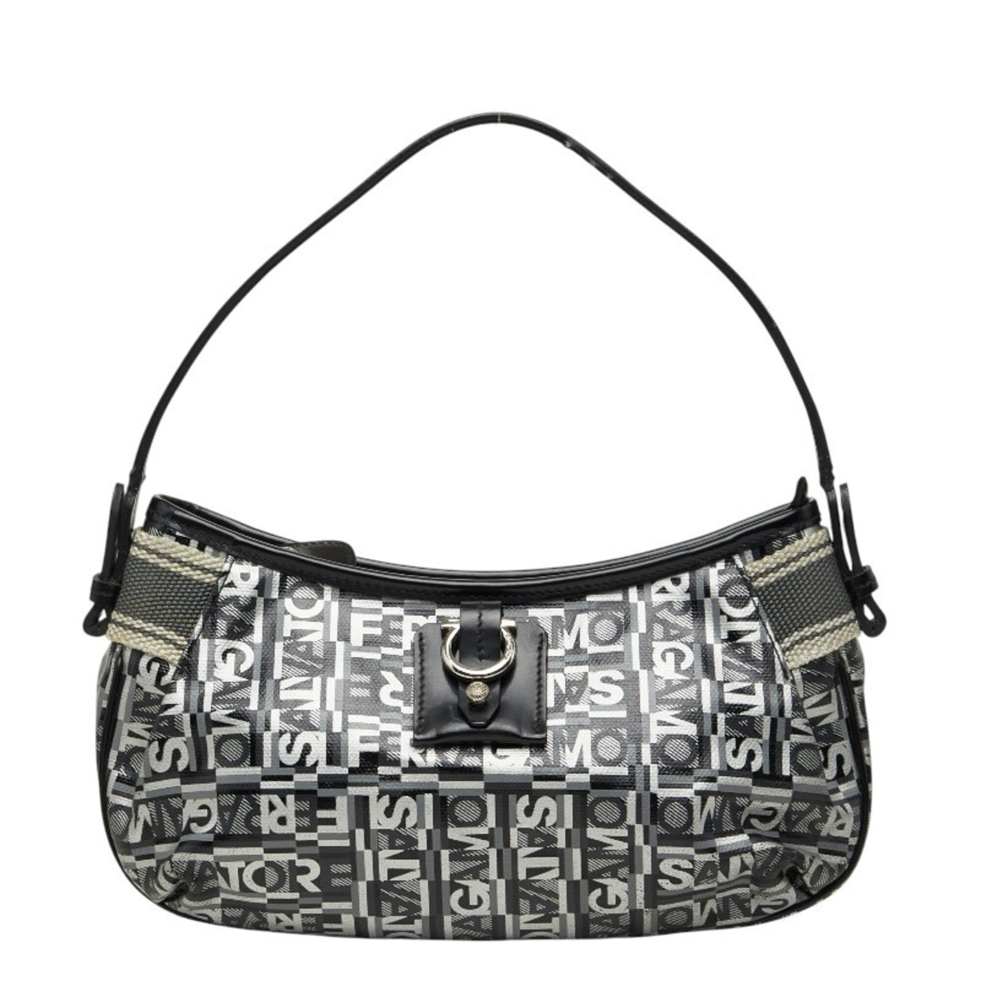 Salvatore Ferragamo Black Gray Silver Pvc Leather Handbag (Pre-Owned)