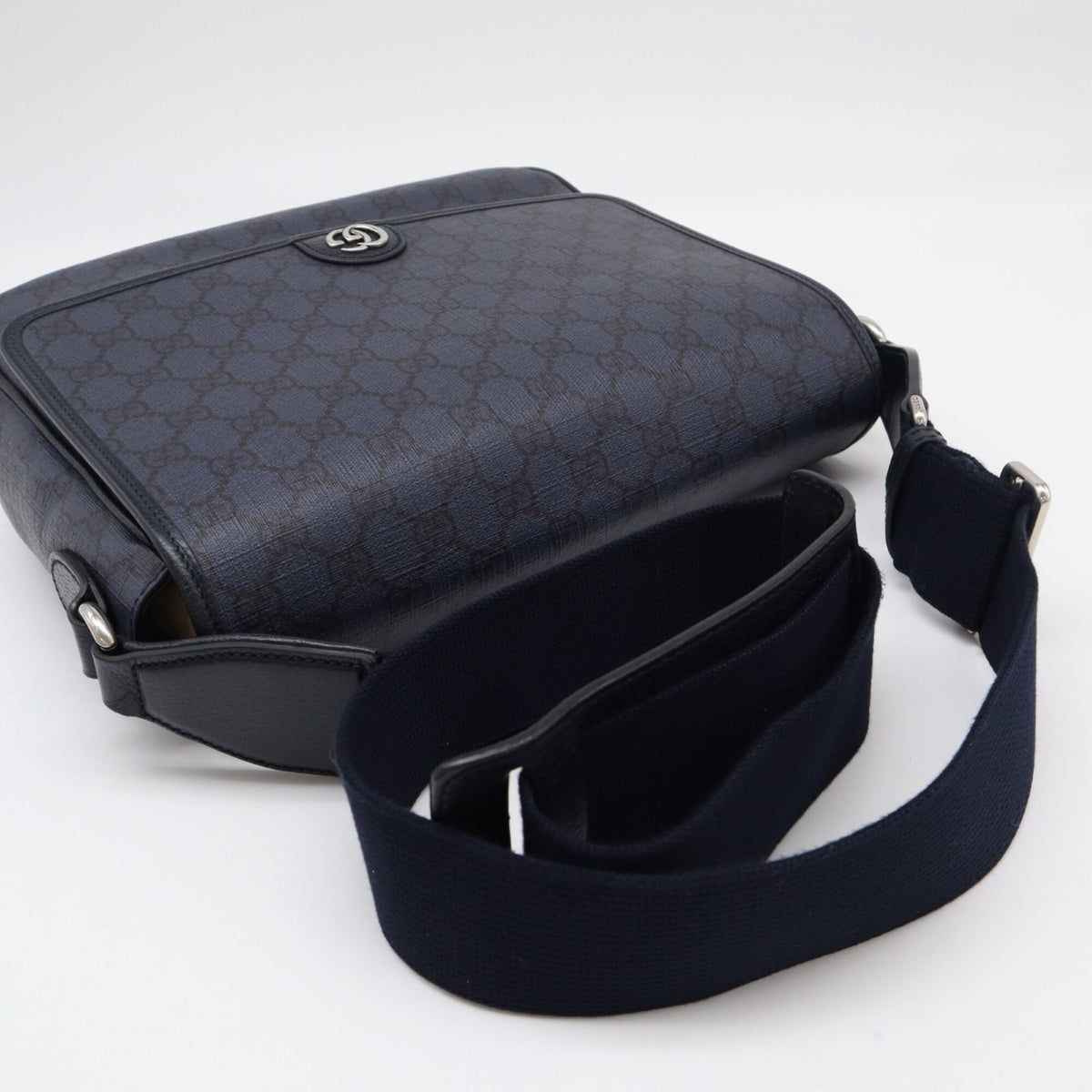 Gucci Ophidia Navy Black Canvas Leather Shoulder Bag (Pre-Owned)