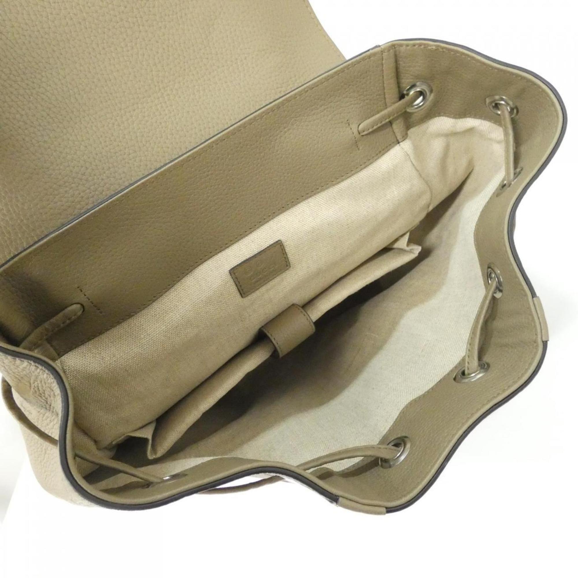 Gucci Beige Brown Brown Gg Leather Backpack (Pre-Owned)