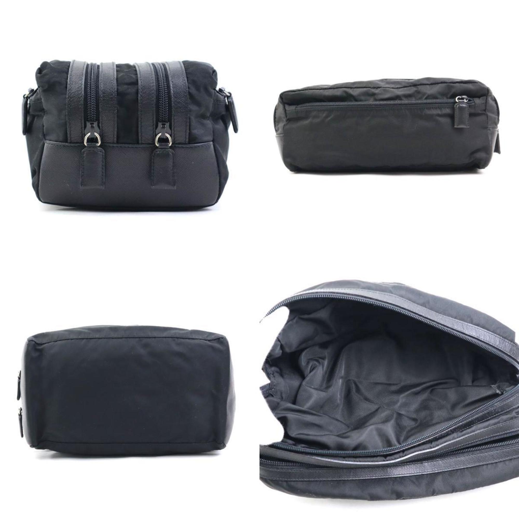 Prada Black Nylon Leather Clutch Bag Pouch (Pre-Owned)