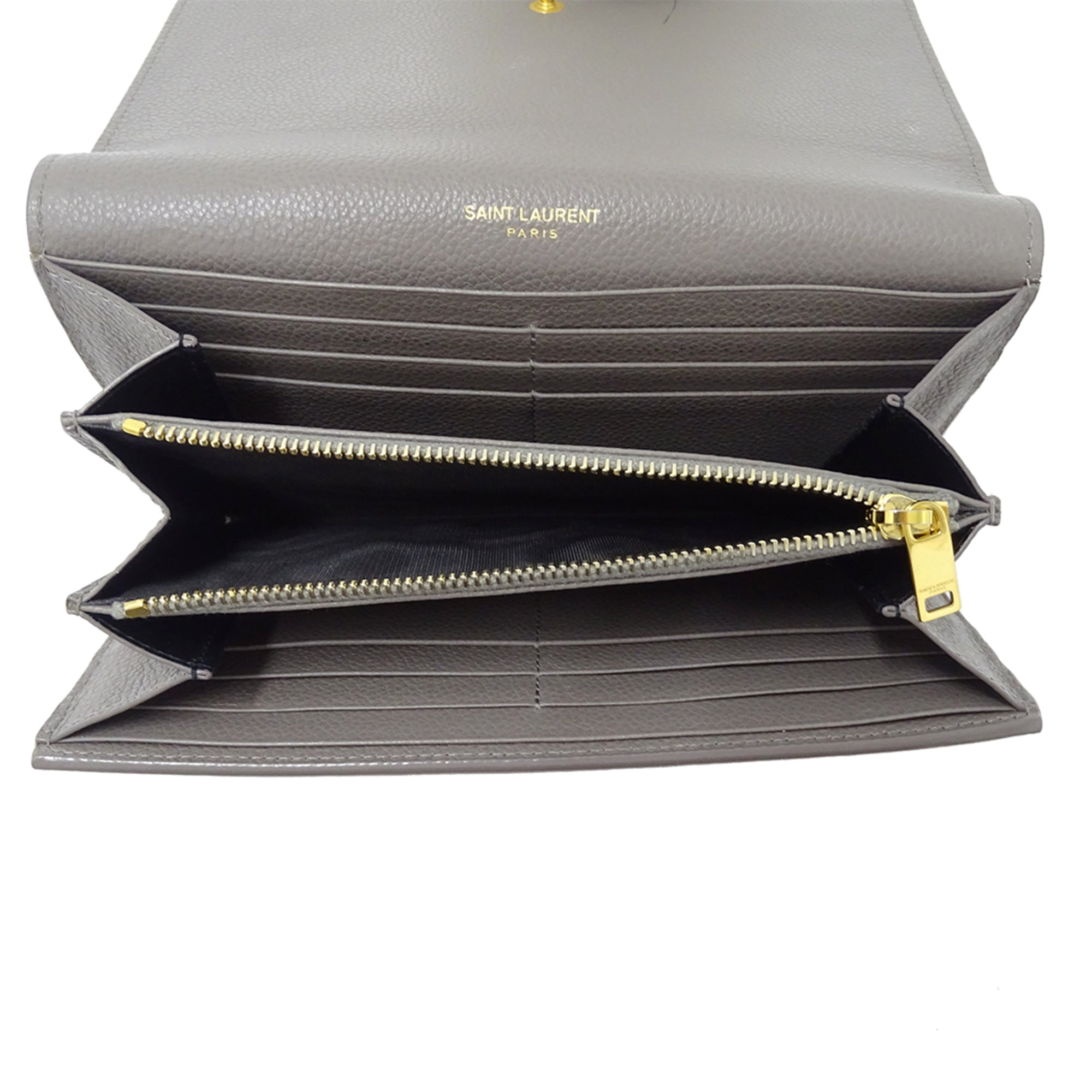 Saint Laurent Gray Leather Long Wallet (Bi-Fold) (Pre-Owned)