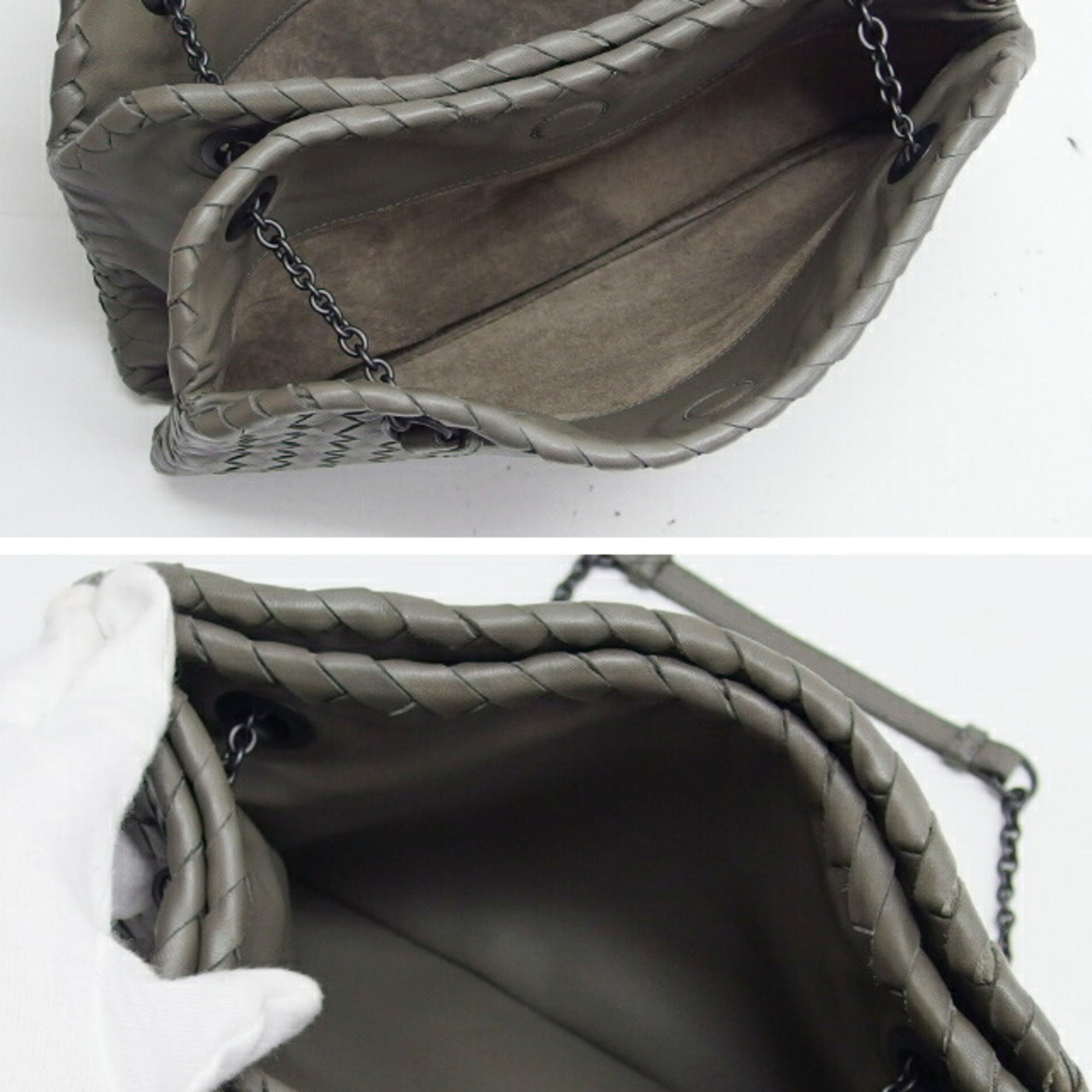 Bottega Veneta Intrecciato Gray Leather Handbag Shoulder Bag (Pre-Owned)