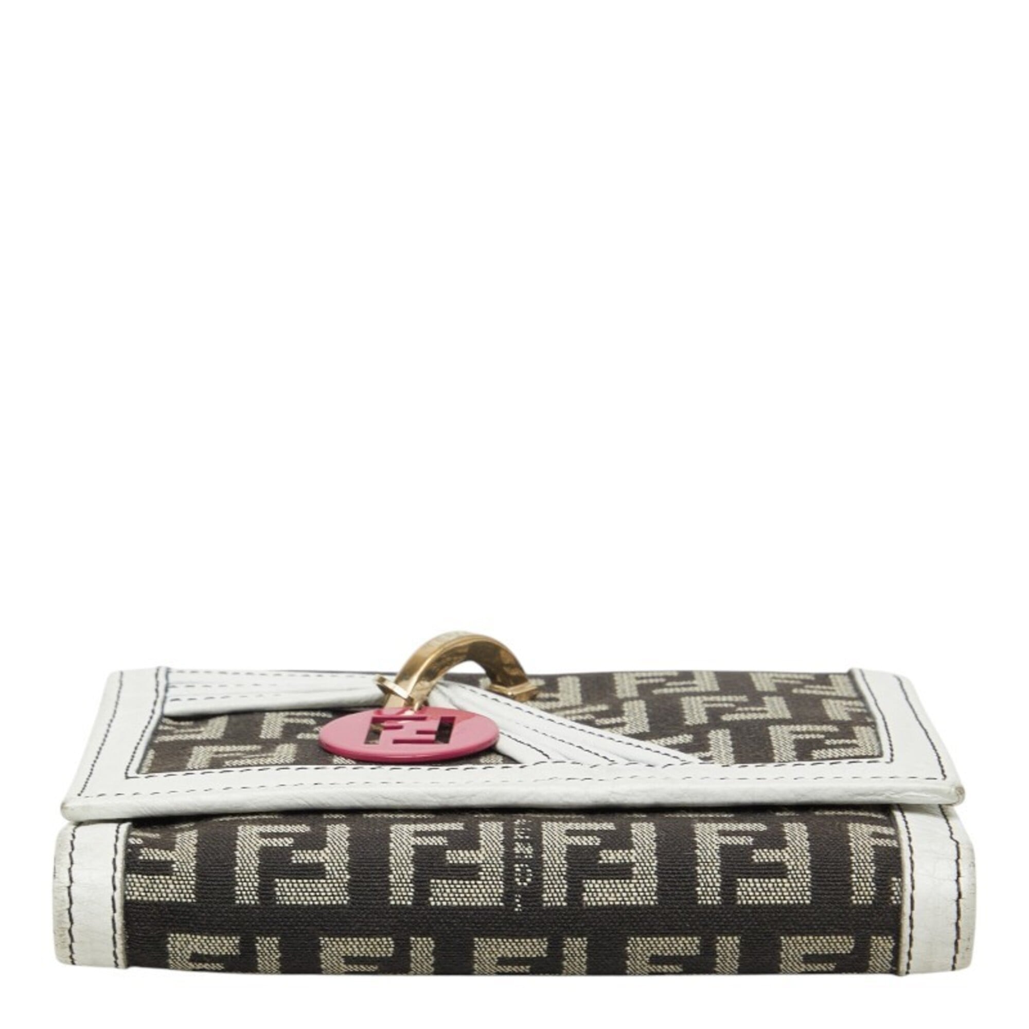 Fendi Brown White Canvas Leather Wallet (Tri-Fold) (Pre-Owned)