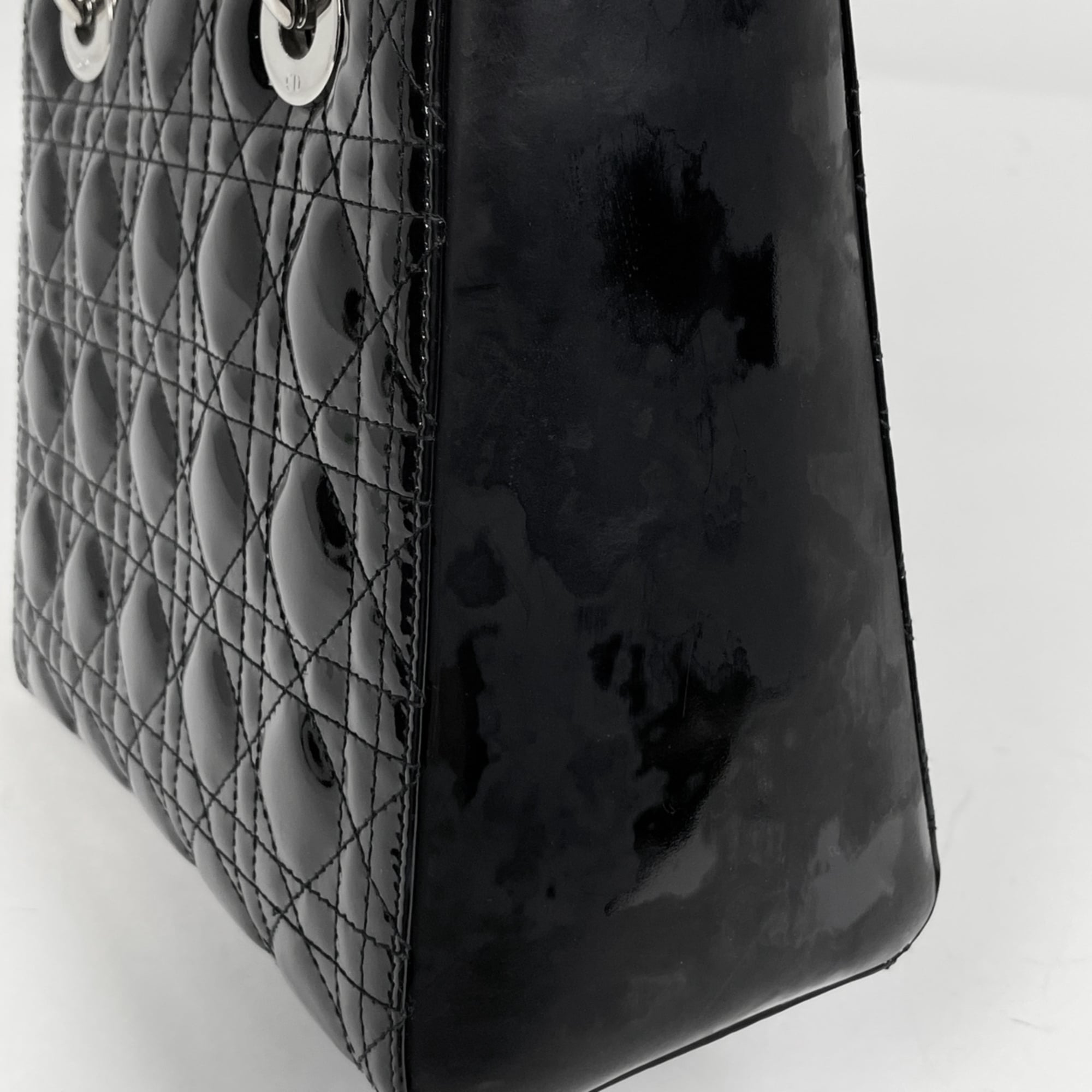Christian Dior Lady Dior Black Patent Leather Handbag (Pre-Owned)