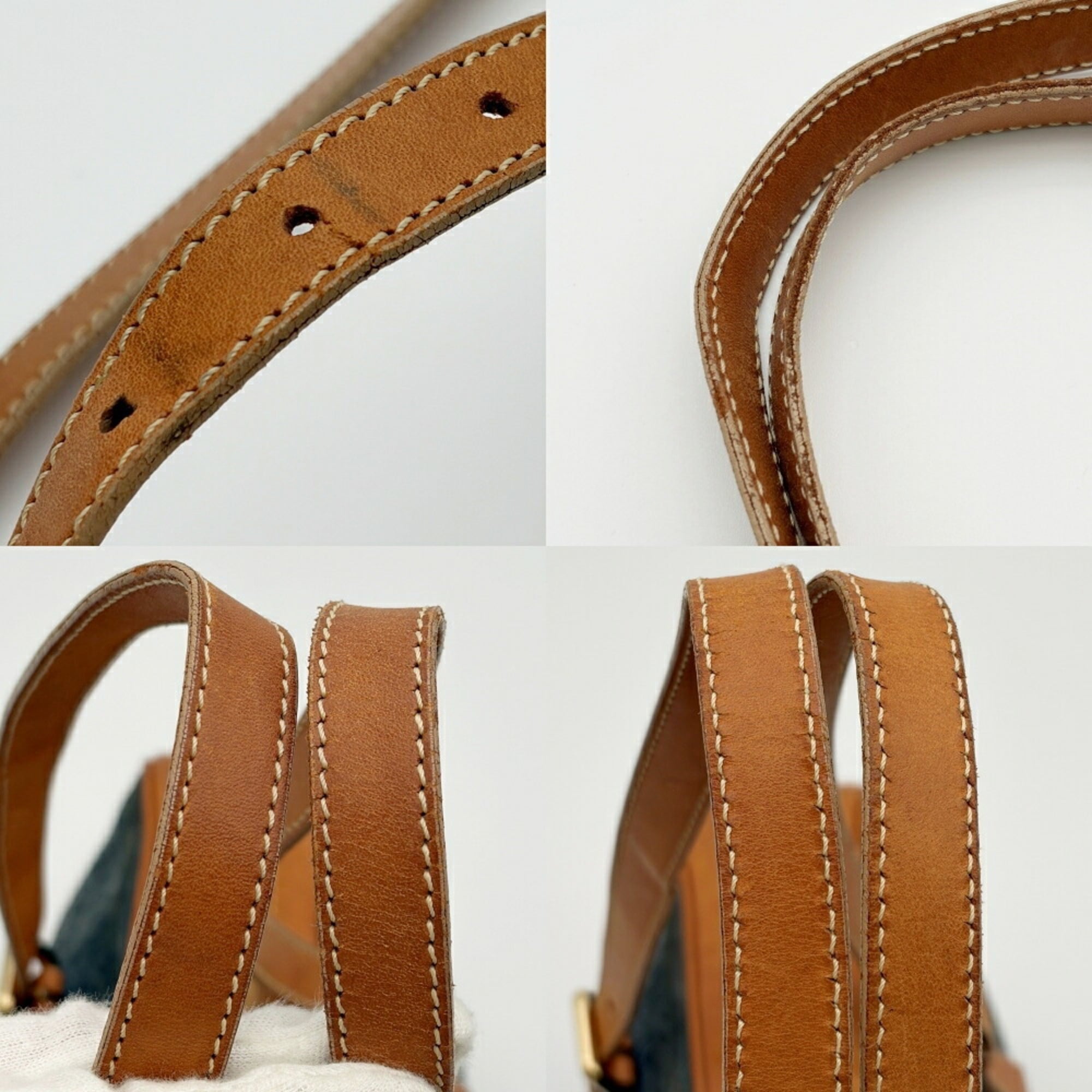 Celine Macadam Brown Navy Suede Leather Boston Bag (Pre-Owned)