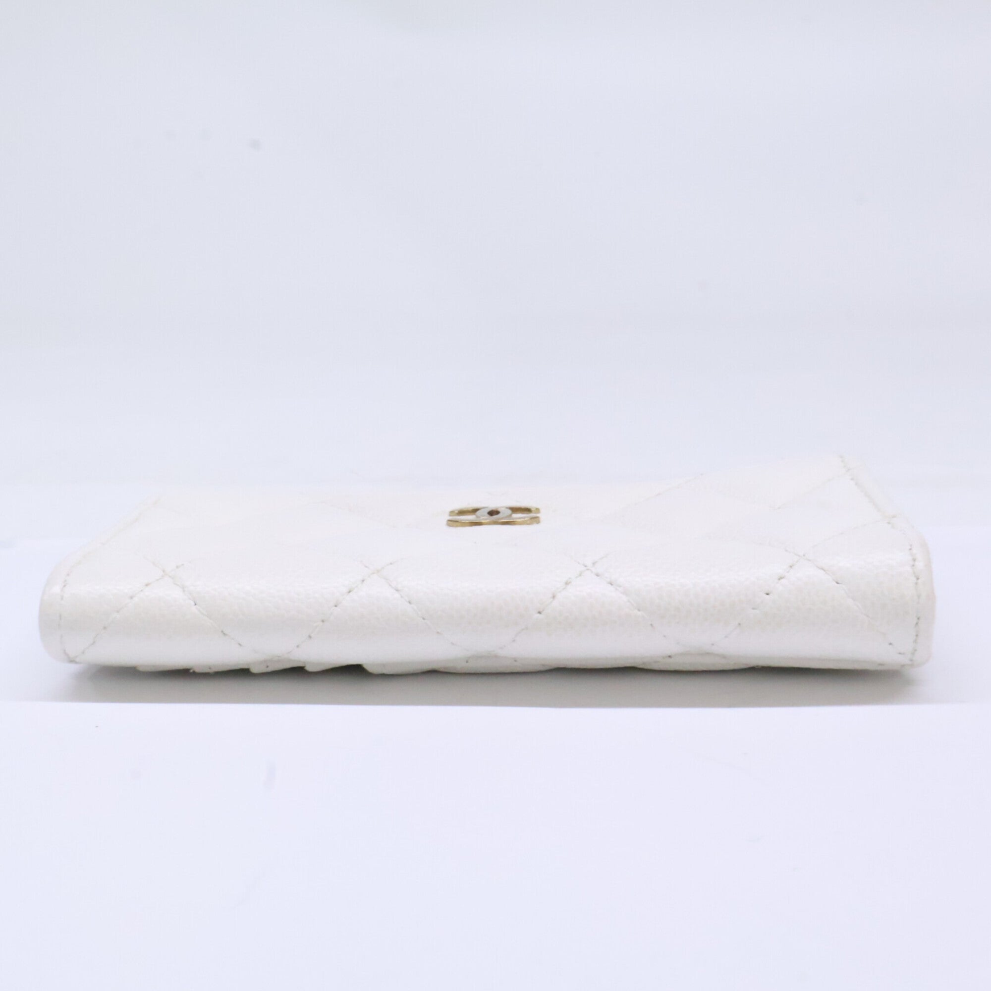Chanel Gold White Grained Calfskin Coin Purse/Coin Case (Pre-Owned)