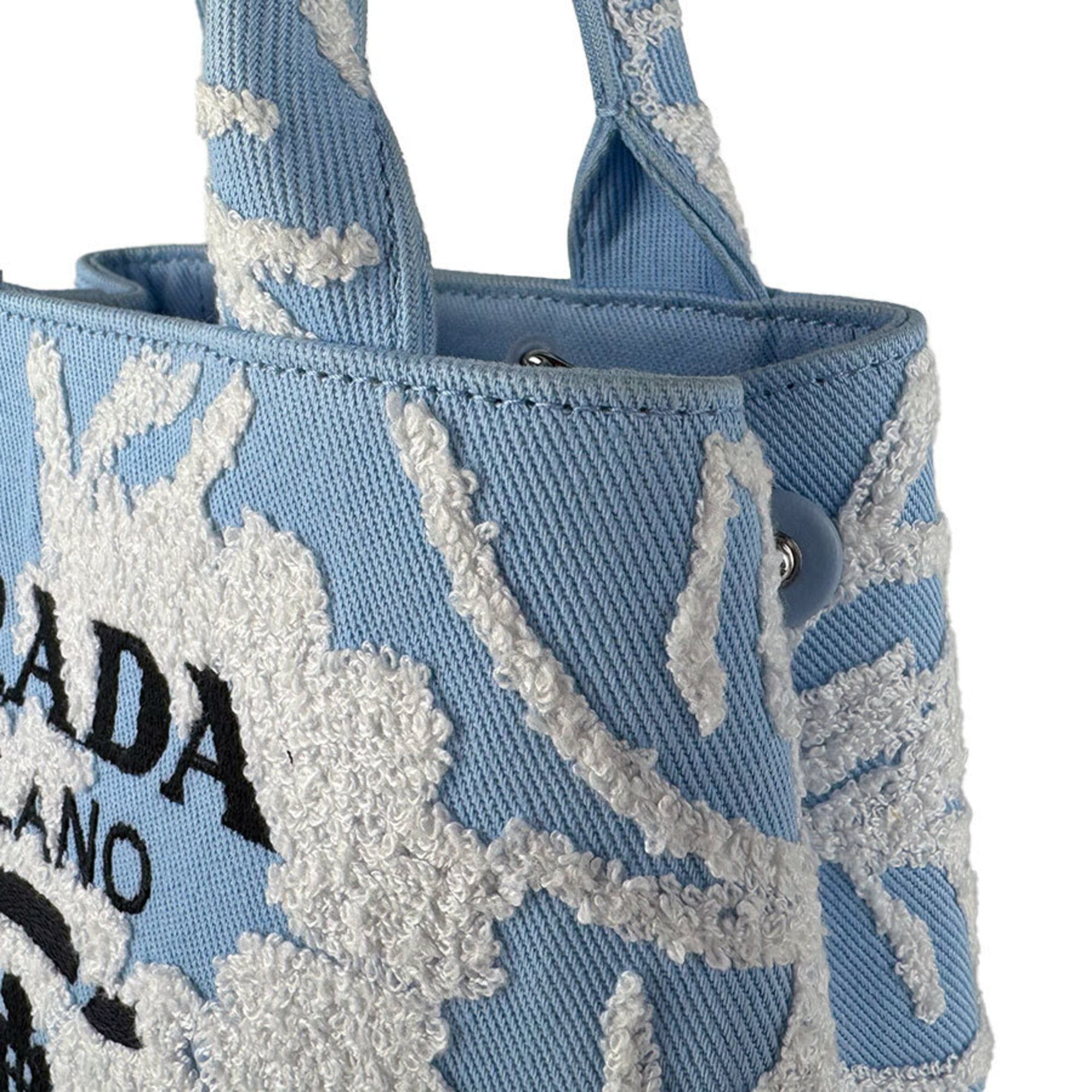 Prada Blue White Canvas Pile Fabric Handbag Shoulder Bag (Pre-Owned)