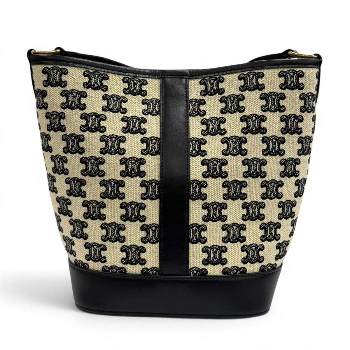Celine Black Off-White Canvas Leather Shoulder Bag (Pre-Owned)