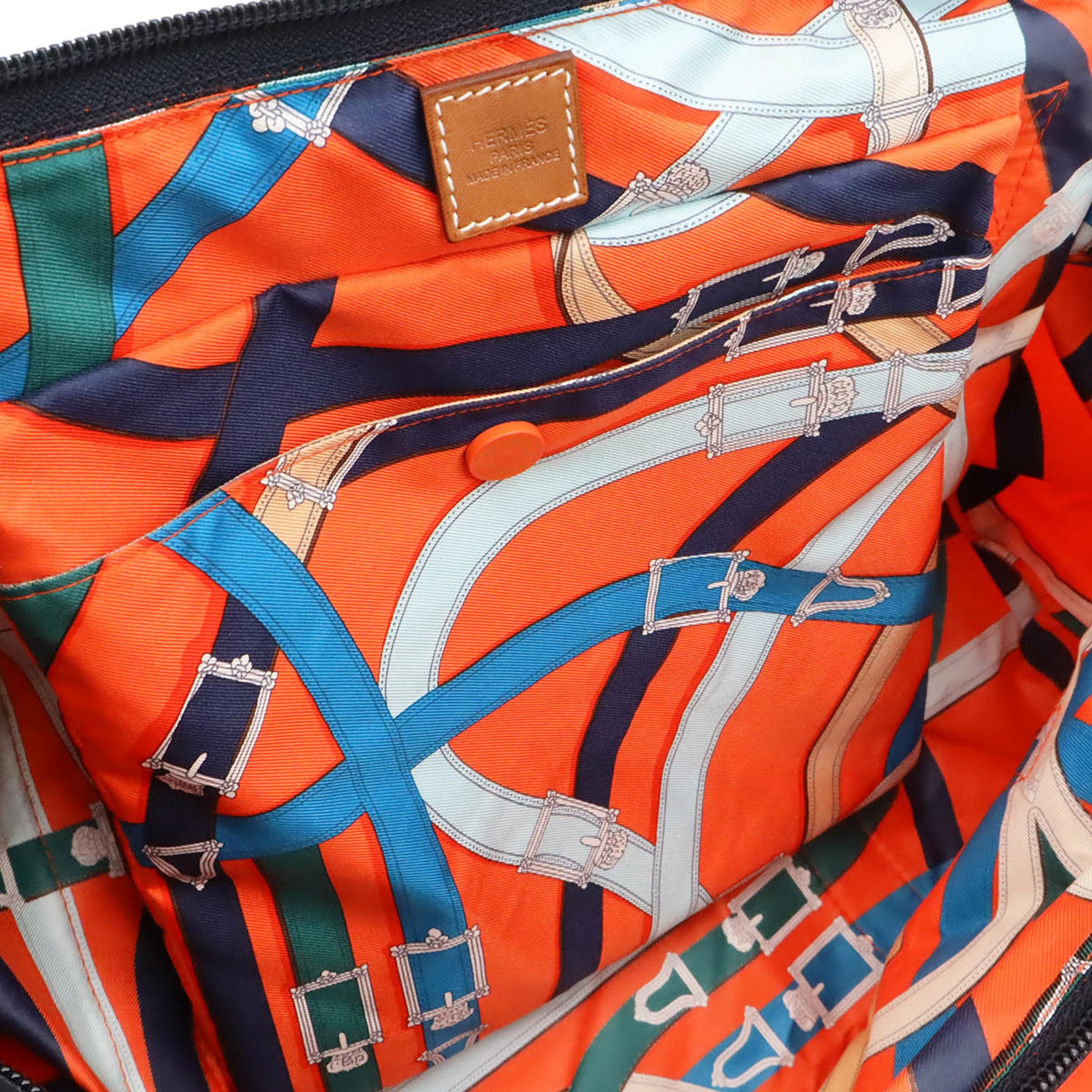 Hermes Blue Multi-Color Orange Silk Boston Bag Shoulder Bag (Pre-Owned)