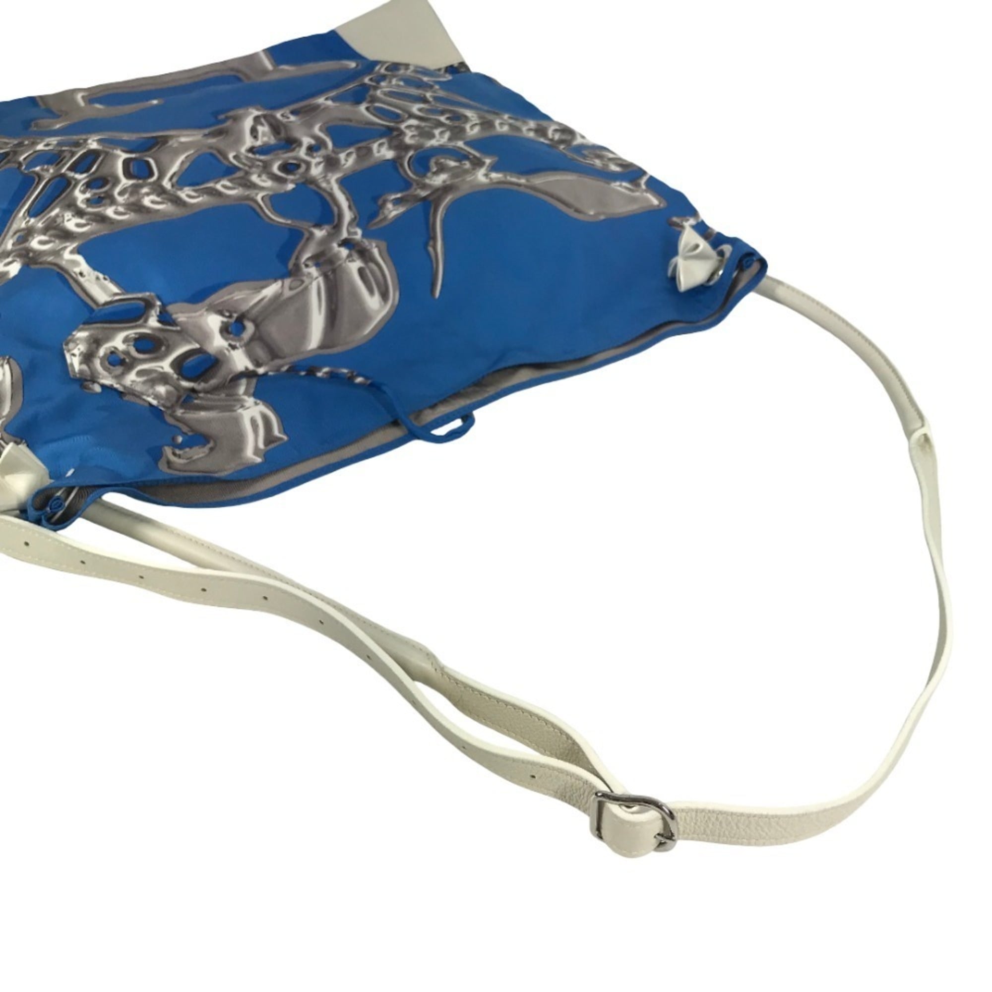 Hermes Blue White Silk Leather Shoulder Bag (Pre-Owned)