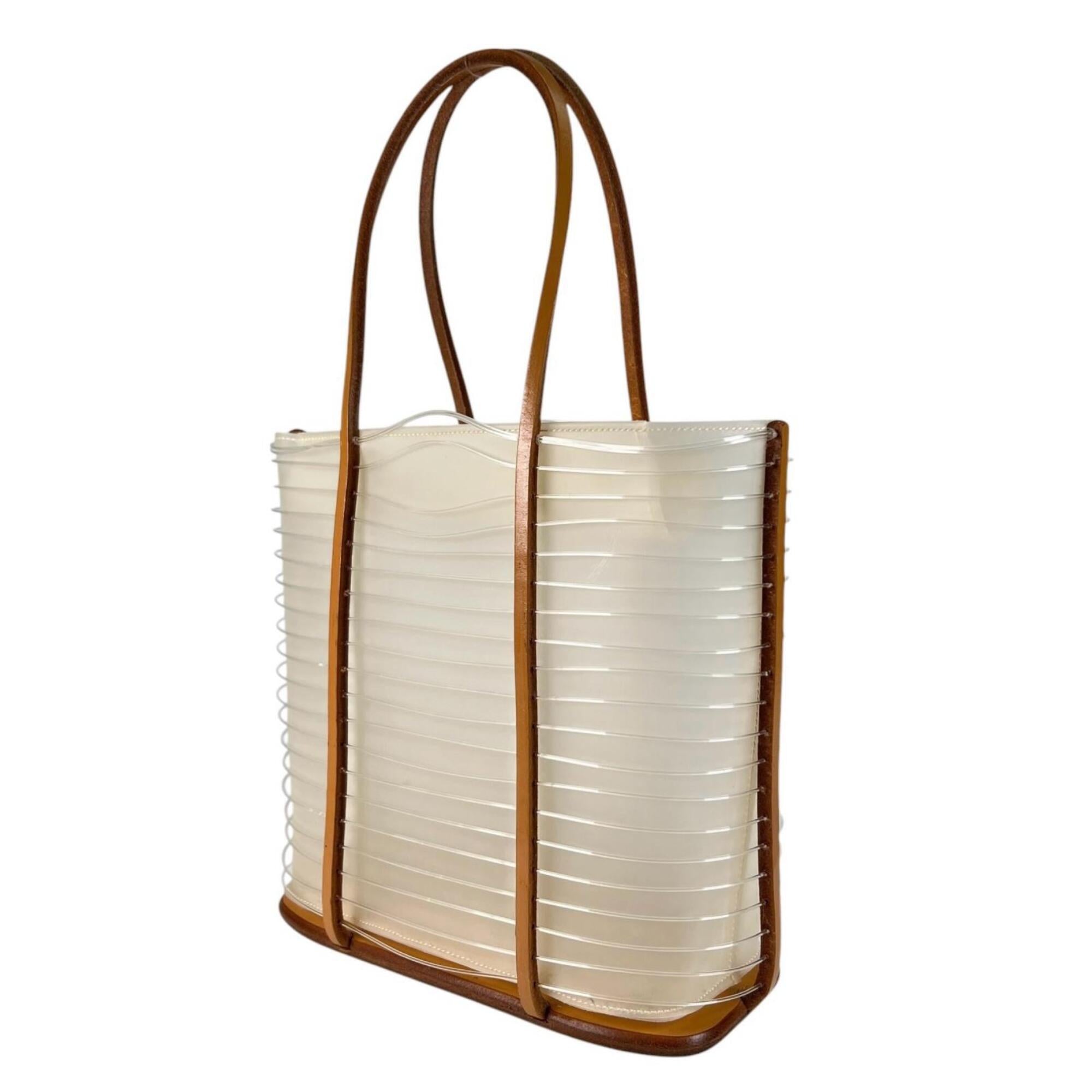 Salvatore Ferragamo Brown White Leather Pvc Handbag Tote Bag (Pre-Owned)