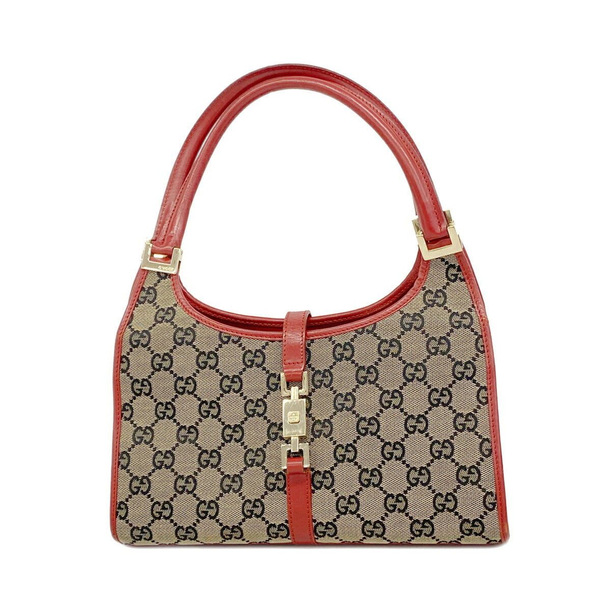 Gucci Beige Red Color Canvas Handbag (Pre-Owned)