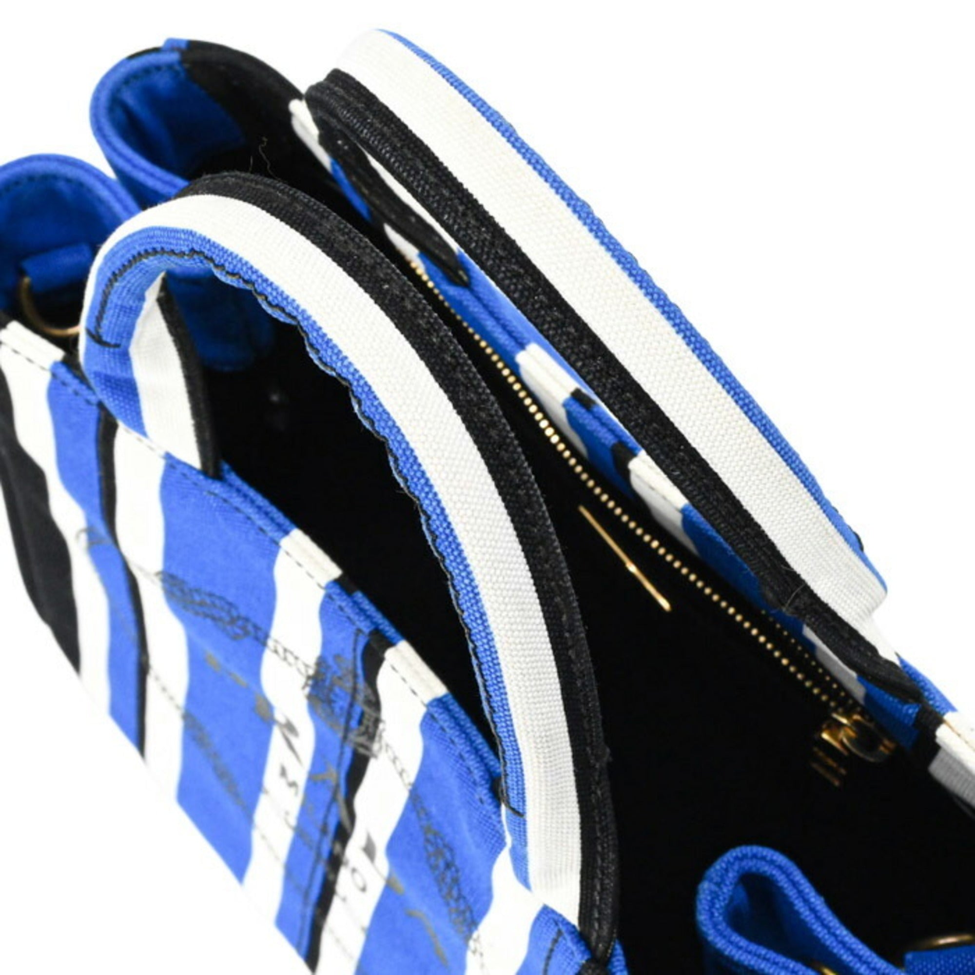 Prada Black Blue White Canvas Handbag (Pre-Owned)