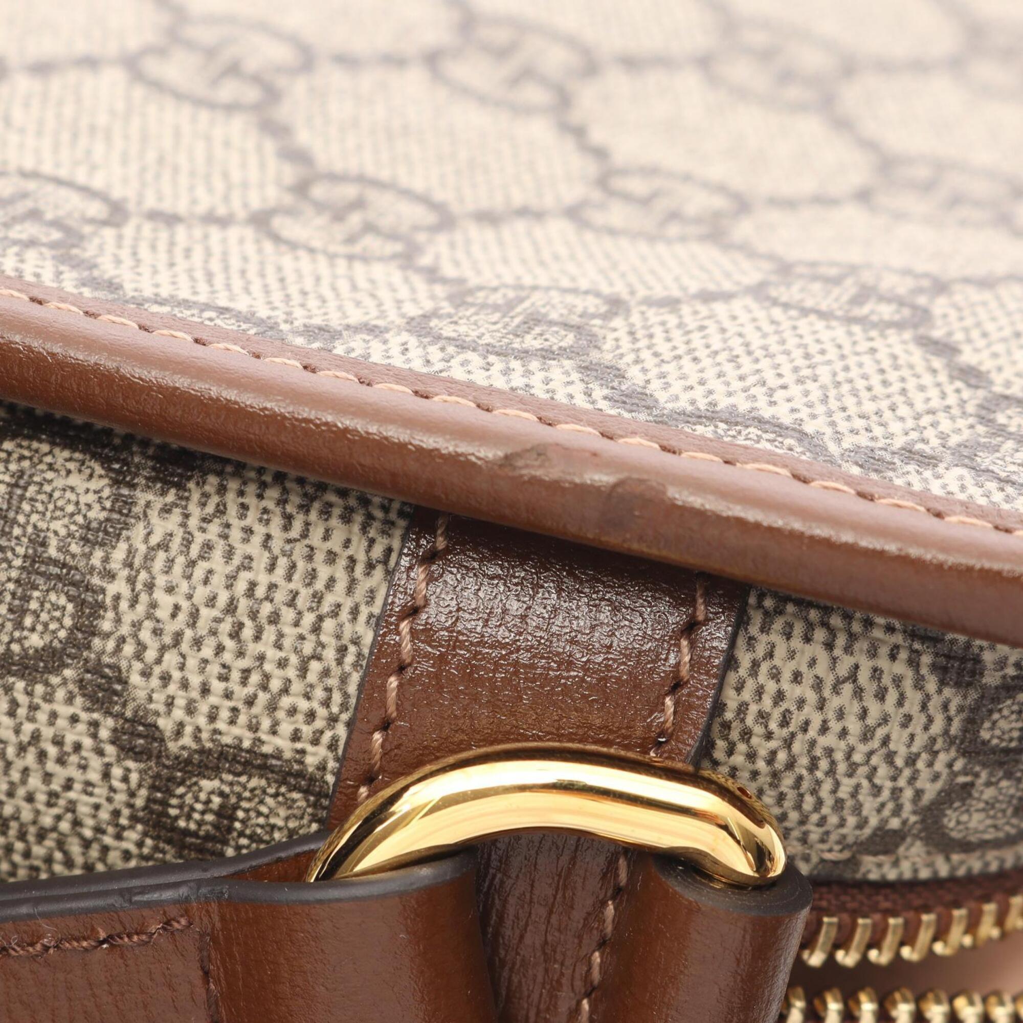 Gucci Beige Brown Coated Canvas Leather Handbag Shoulder Bag (Pre-Owned)