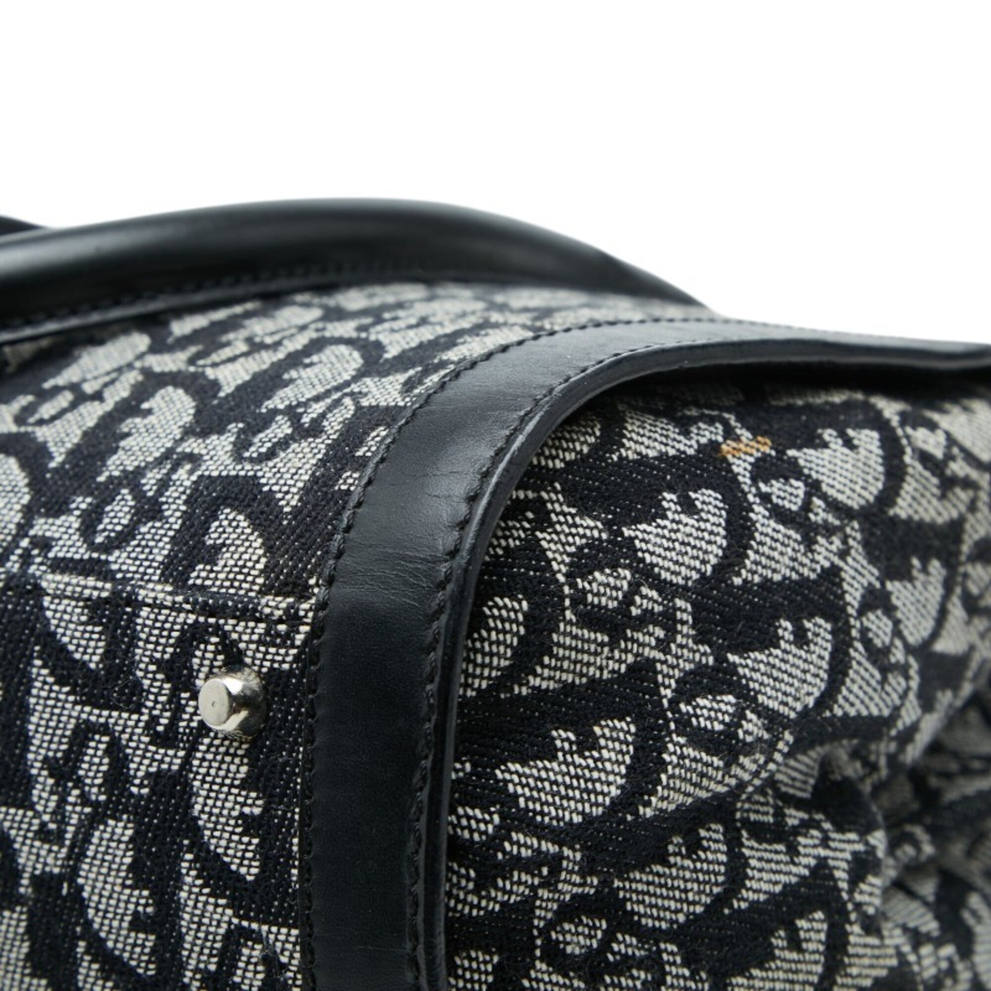 Christian Dior Black Gray Canvas Leather Handbag Tote Bag (Pre-Owned)