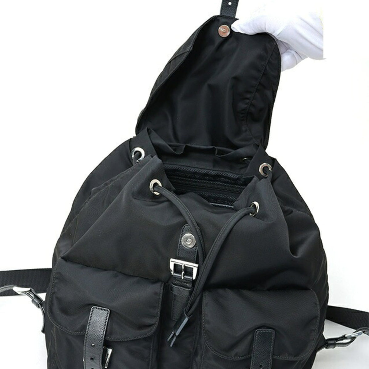 Prada Black Leather Fabric Backpack (Pre-Owned)