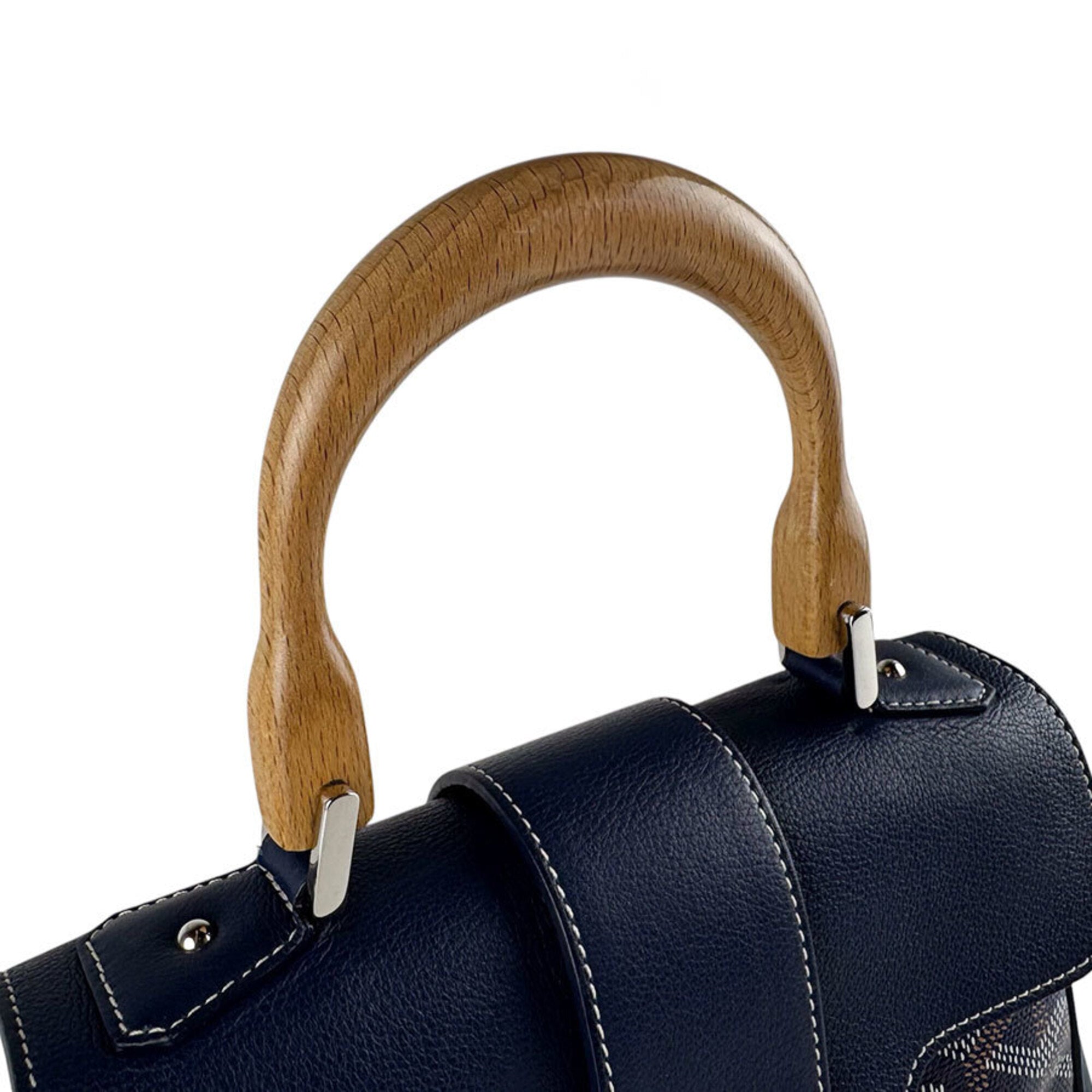 Goyard Navy Coated Canvas Leather Handbag Shoulder Bag (Pre-Owned)