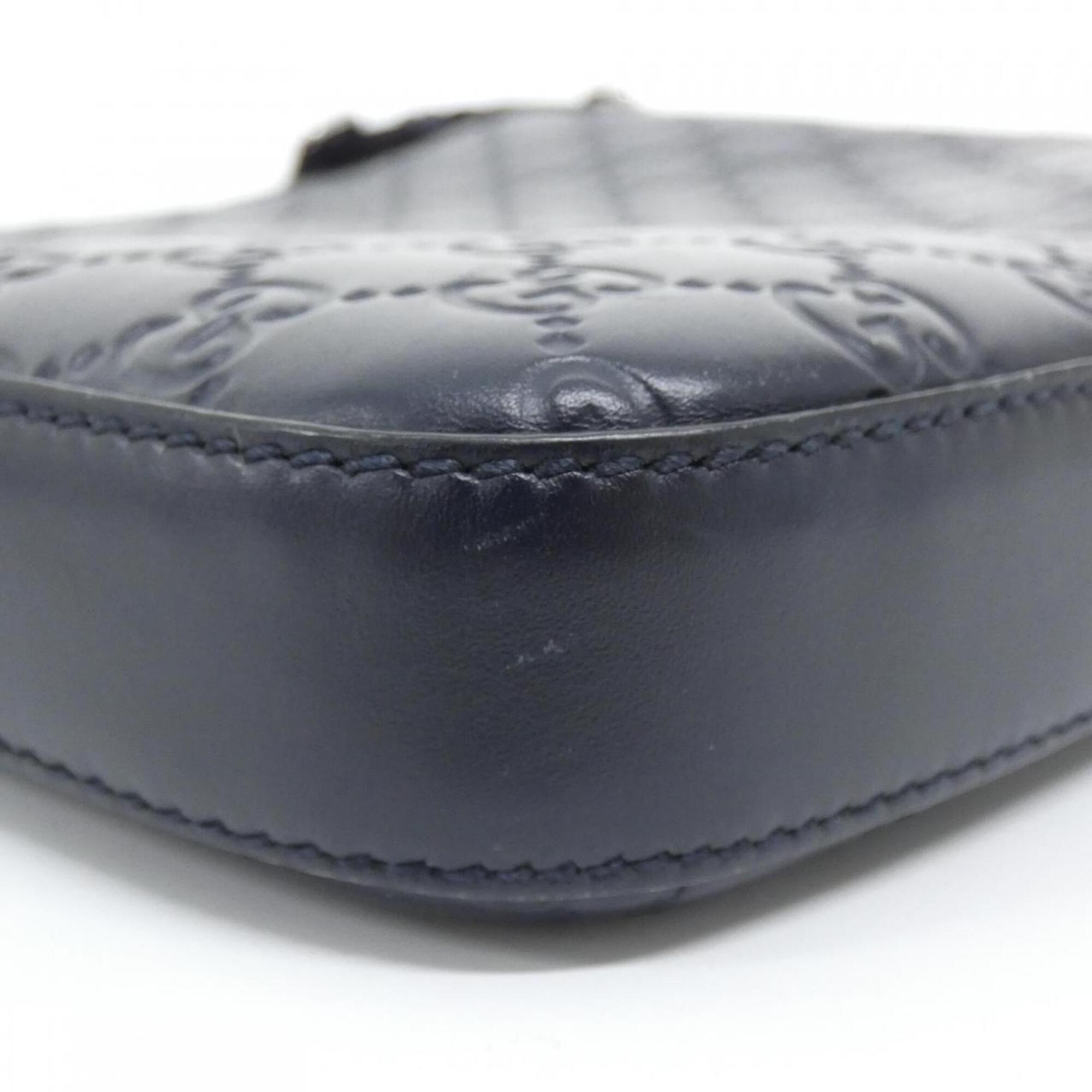 Gucci Navy Gg Leather Shoulder Bag (Pre-Owned)