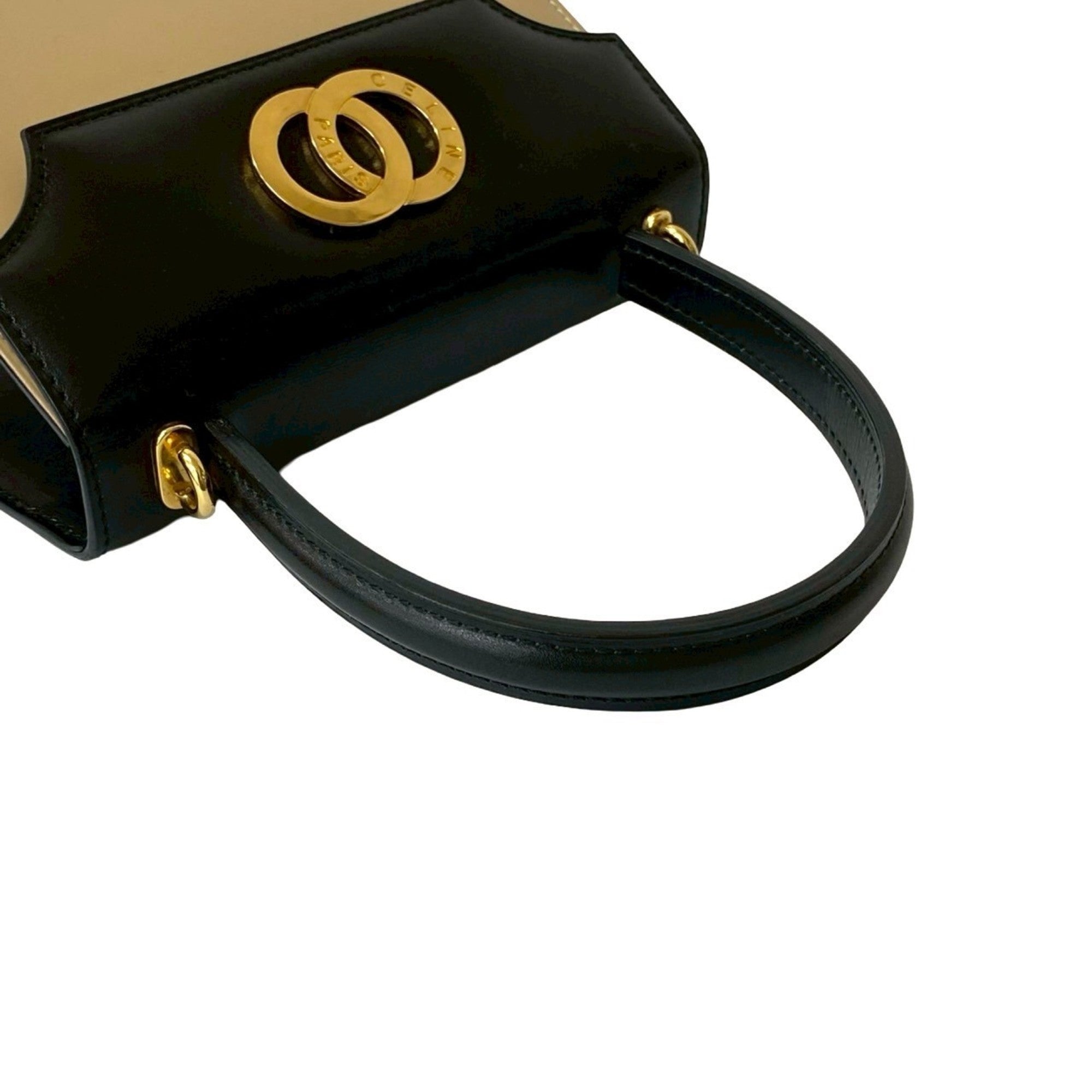 Celine Beige Black Leather Handbag Shoulder Bag (Pre-Owned)