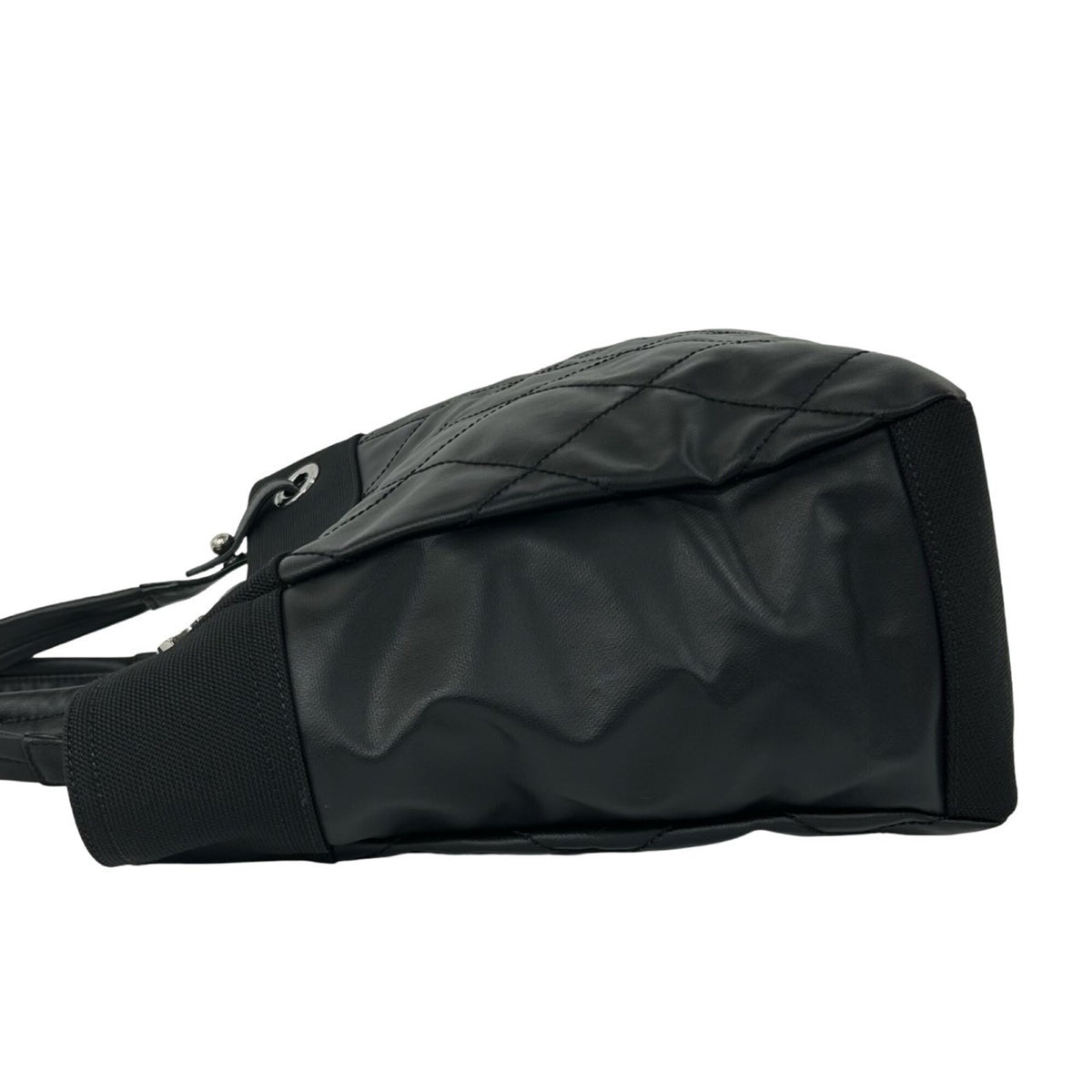 Chanel Black Leather Canvas Handbag Tote Bag (Pre-Owned)