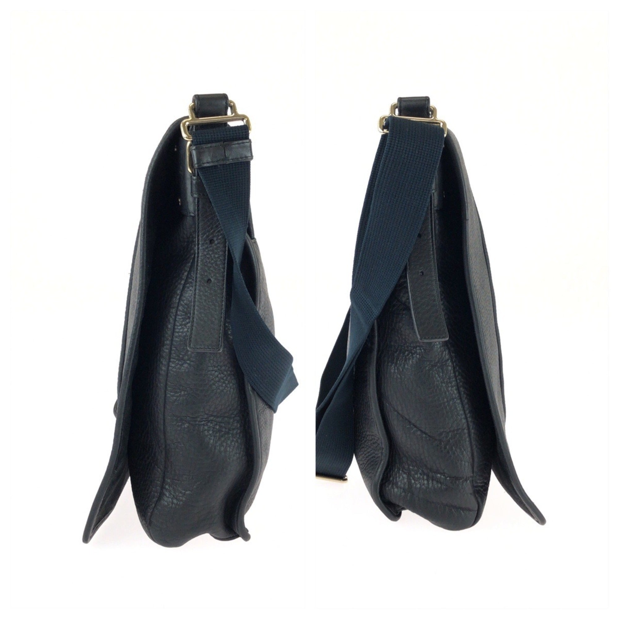 Yves Saint Laurent Black Navy Leather Messenger Bag Shoulder Bag (Pre-Owned)