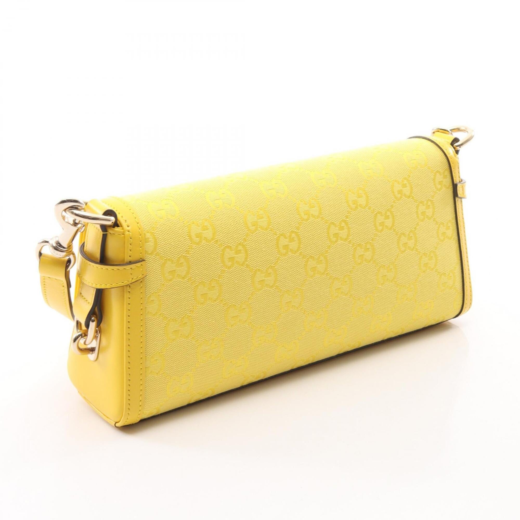 Gucci Yellow Canvas Leather Handbag Shoulder Bag (Pre-Owned)