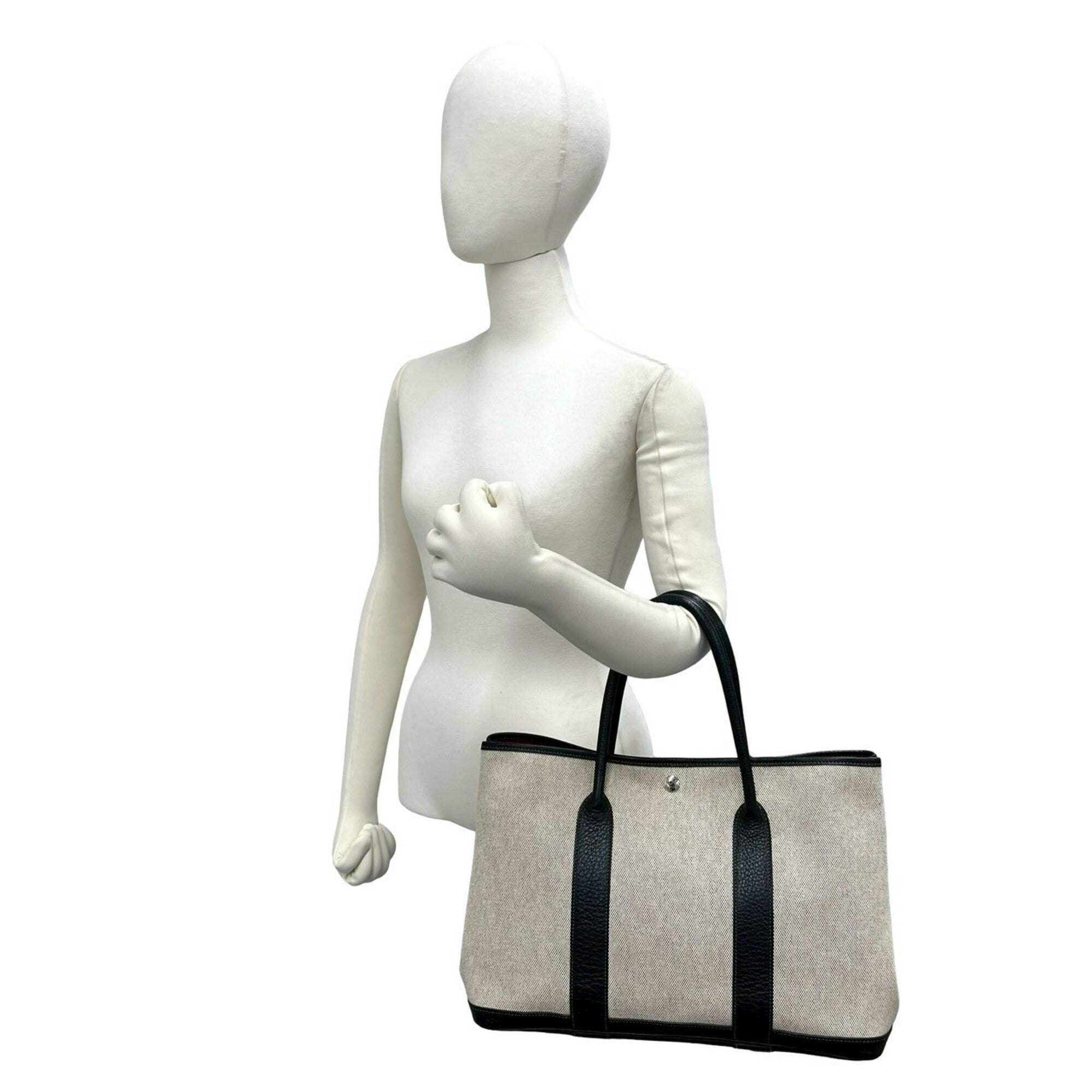 Hermes Black Gray Toile H Leather Tote Bag (Pre-Owned)